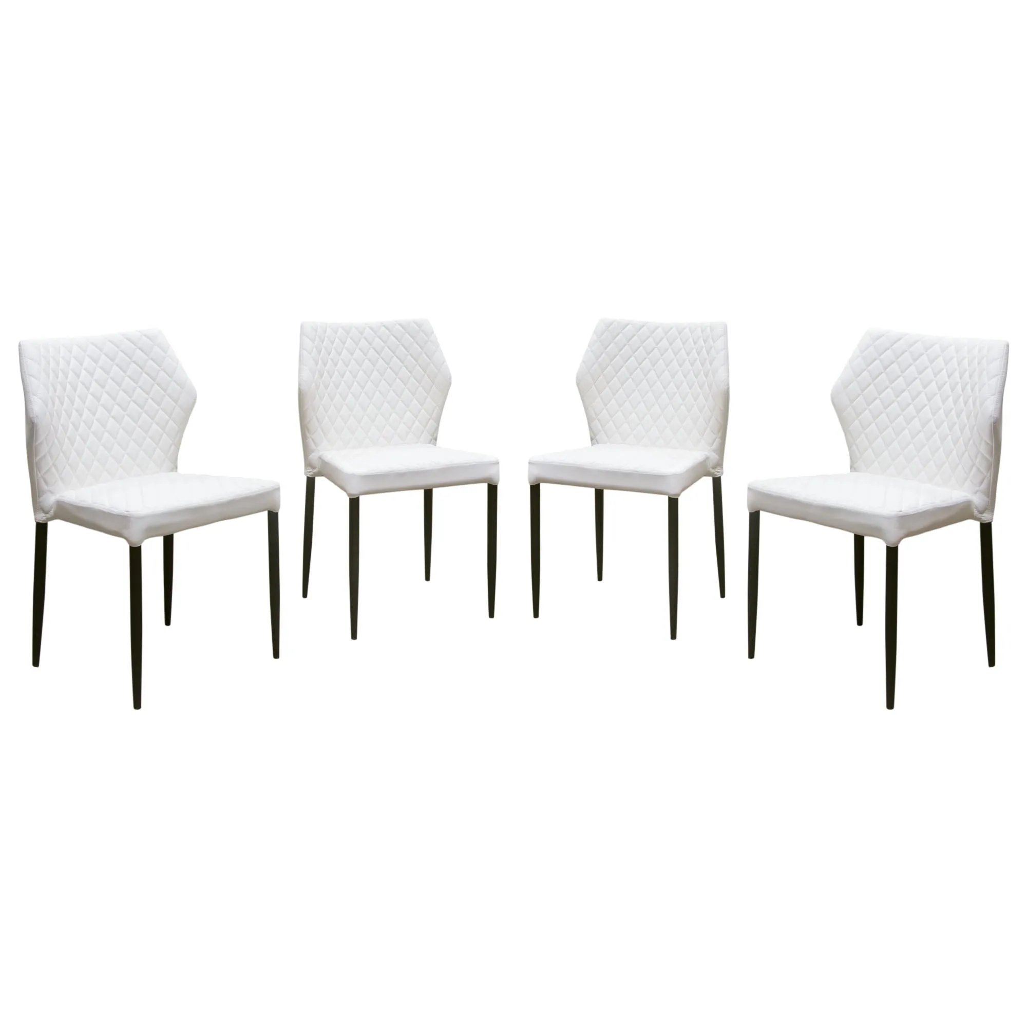 Milo 4-Pack Dining Chairs in White Diamond Tufted Leatherette with Black Powder Coat Legs by Diamond Sofa