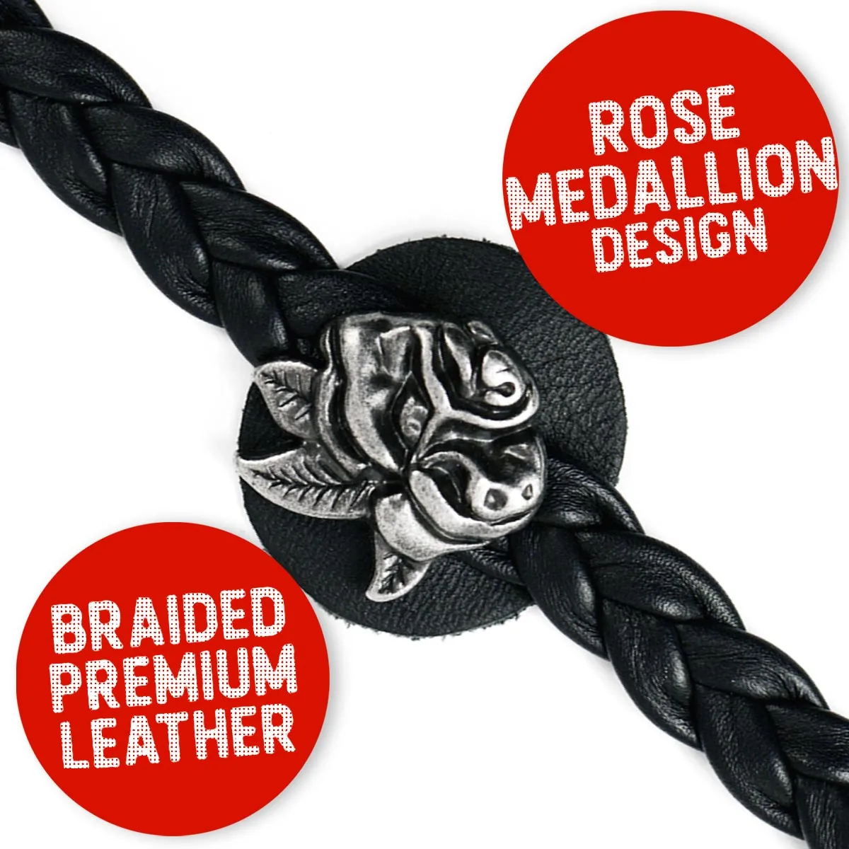 Milwaukee Leather Rose Medallion Vest Extender Genuine Leather Braided