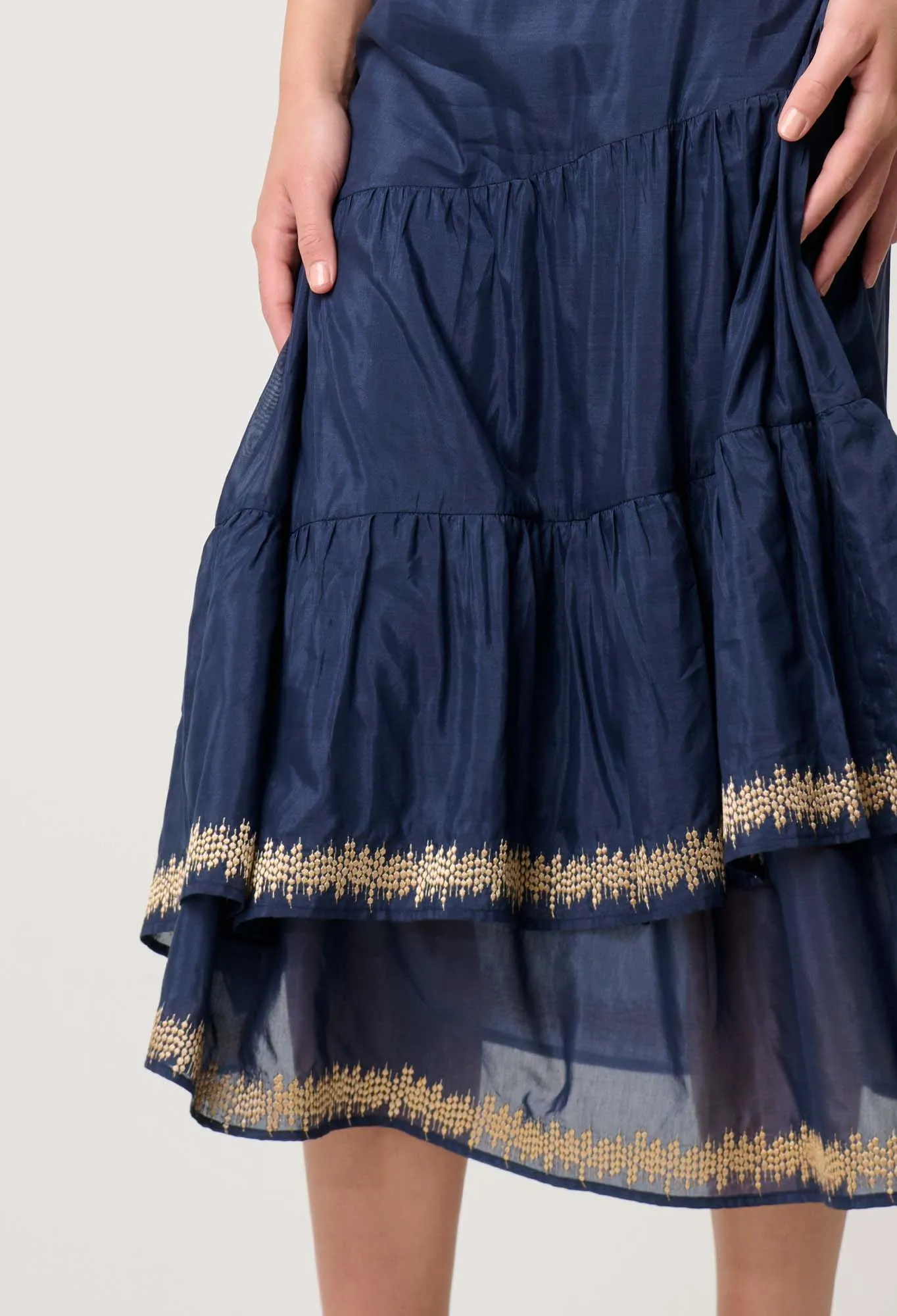 MUSTIQUE COTTON SILK EMBROIDERED SKIRT | Ink