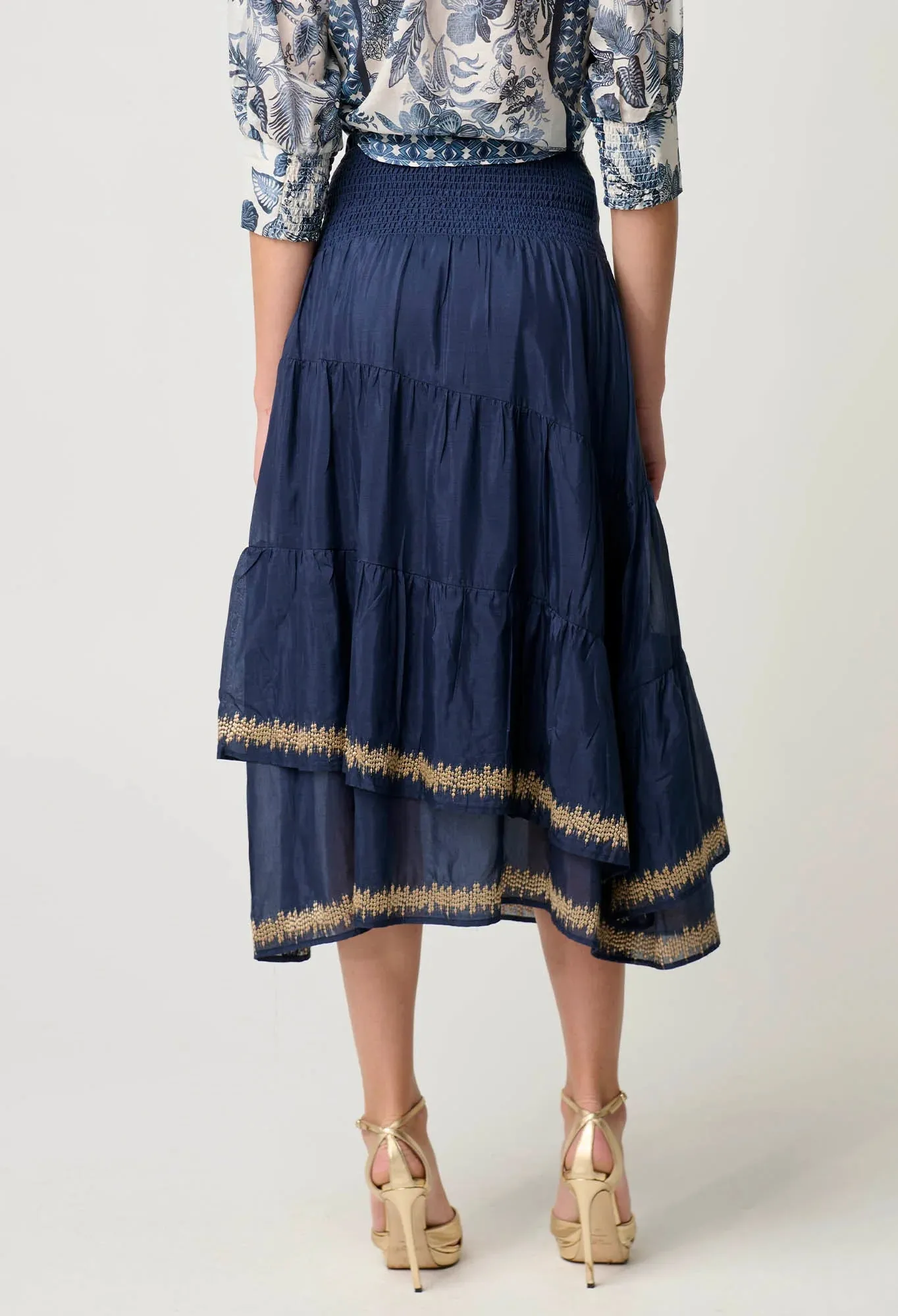 MUSTIQUE COTTON SILK EMBROIDERED SKIRT | Ink