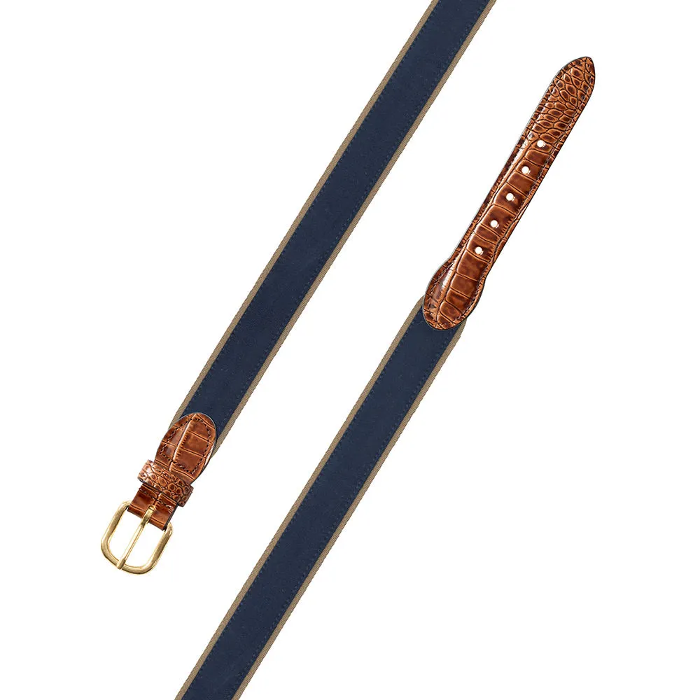 Navy on Tan Suede Leather Tab Belt