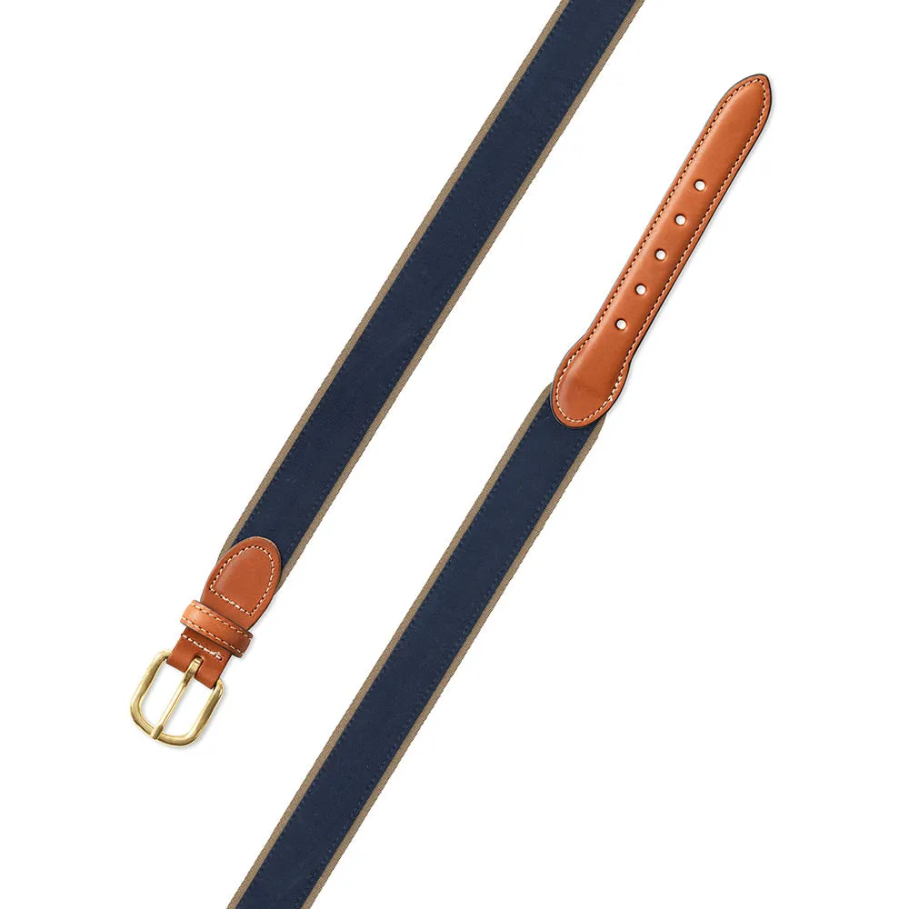 Navy on Tan Suede Leather Tab Belt