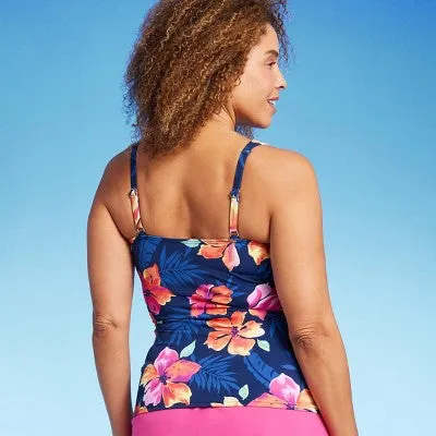 New - Lands' End Women's UPF 50 Floral Print Twist-Front Underwire Tankini Top - Multi 24W