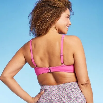 New - Lands' End Women's UPF 50 Geo Print Underwire Twist-Front Bikini Top - Pink/Orange 12