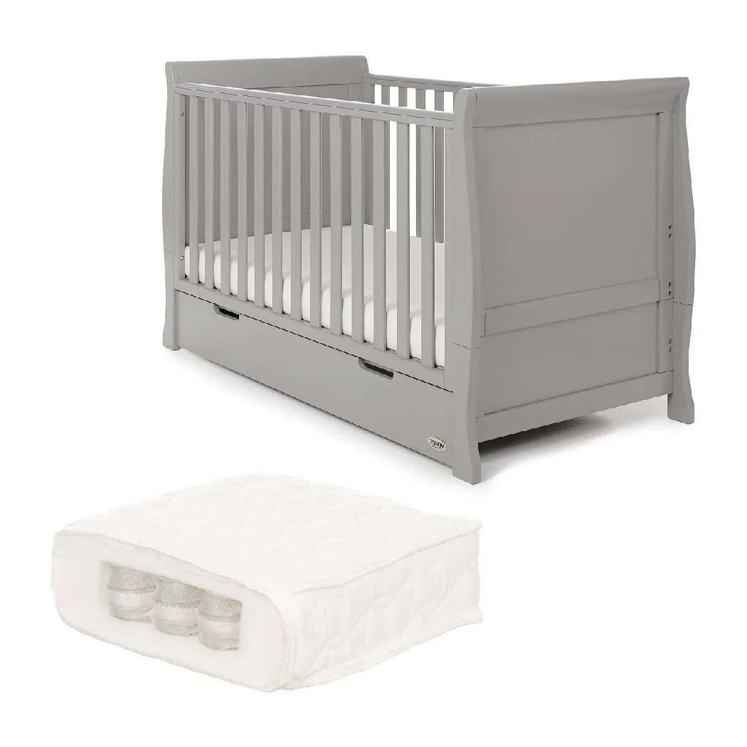 Obaby Stamford Sleigh Cot Bed with Pocket Sprung Mattress (Warm Grey)