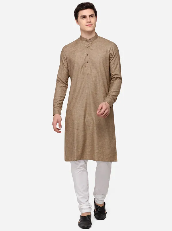 Otter Brown Self Textured Regular Fit Modi Kurta | JadeBlue