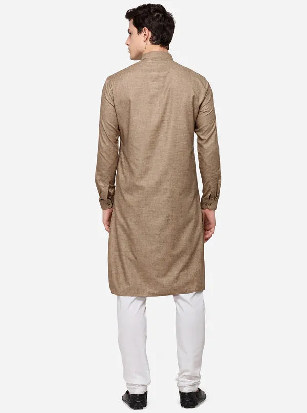 Otter Brown Self Textured Regular Fit Modi Kurta | JadeBlue