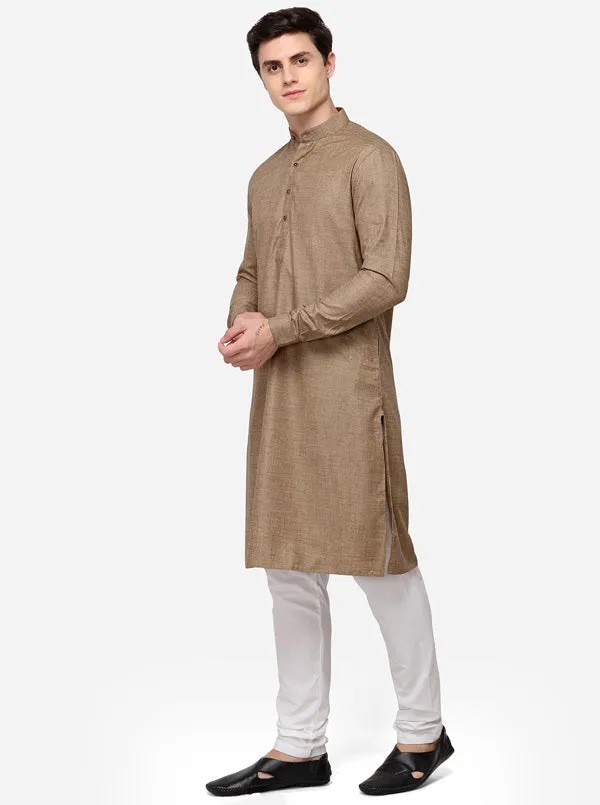 Otter Brown Self Textured Regular Fit Modi Kurta | JadeBlue