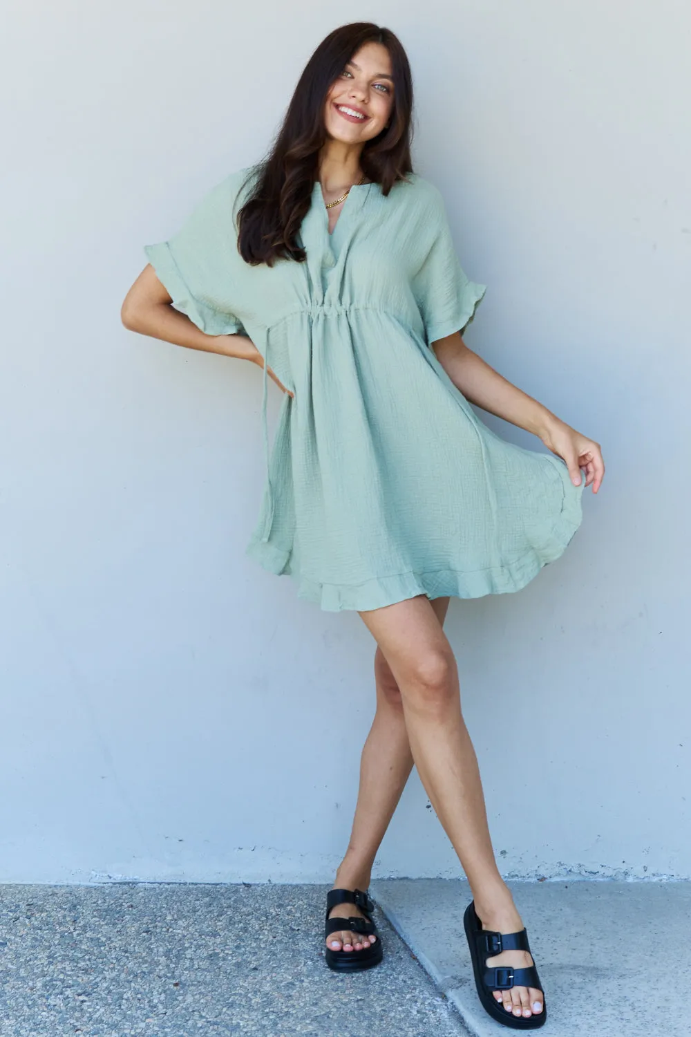 Out Of Time Ruffle Hem Dress with Drawstring Waistband