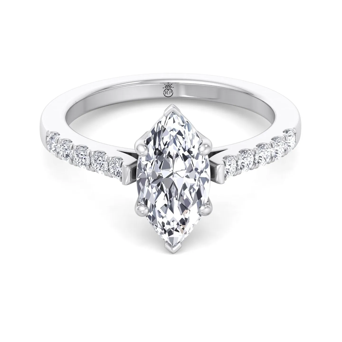 Oxnard - Marquise Cut Engagement Ring 6 Prongs With Sidestones