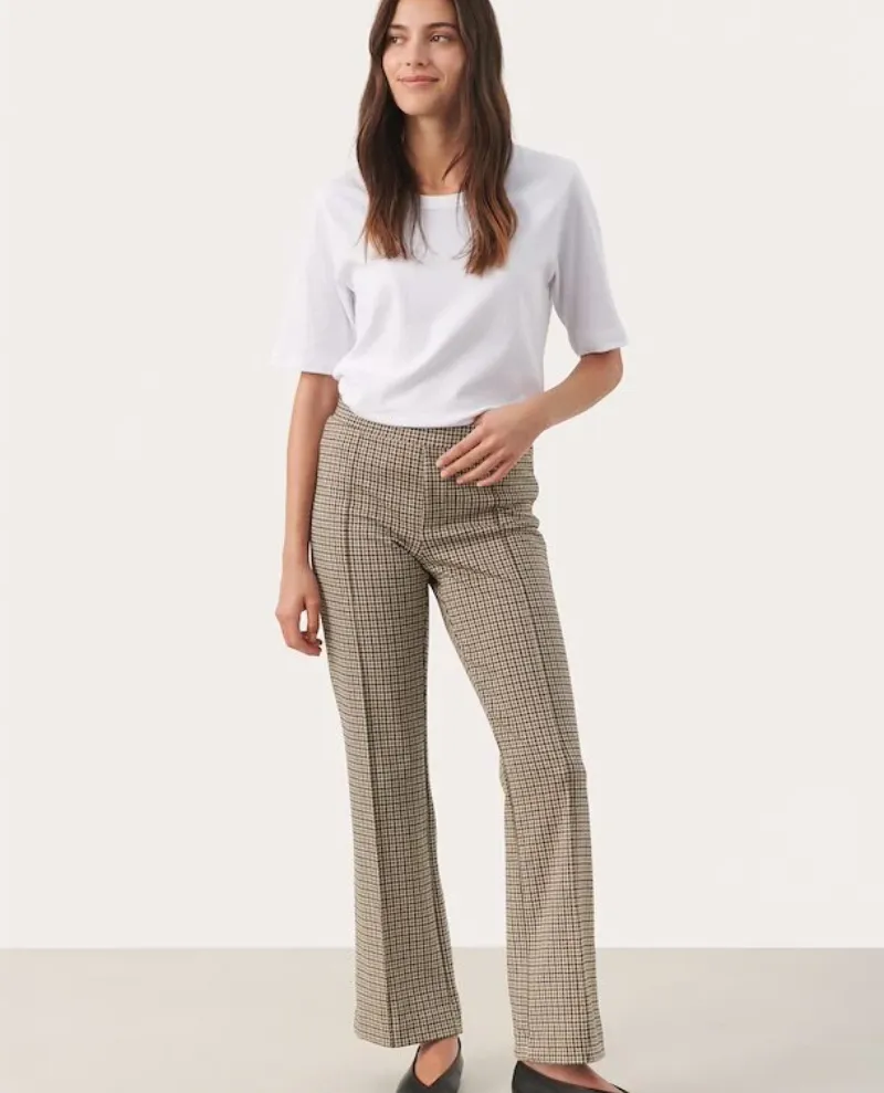 Part Two Pontas Brown Check Jersey Trousers