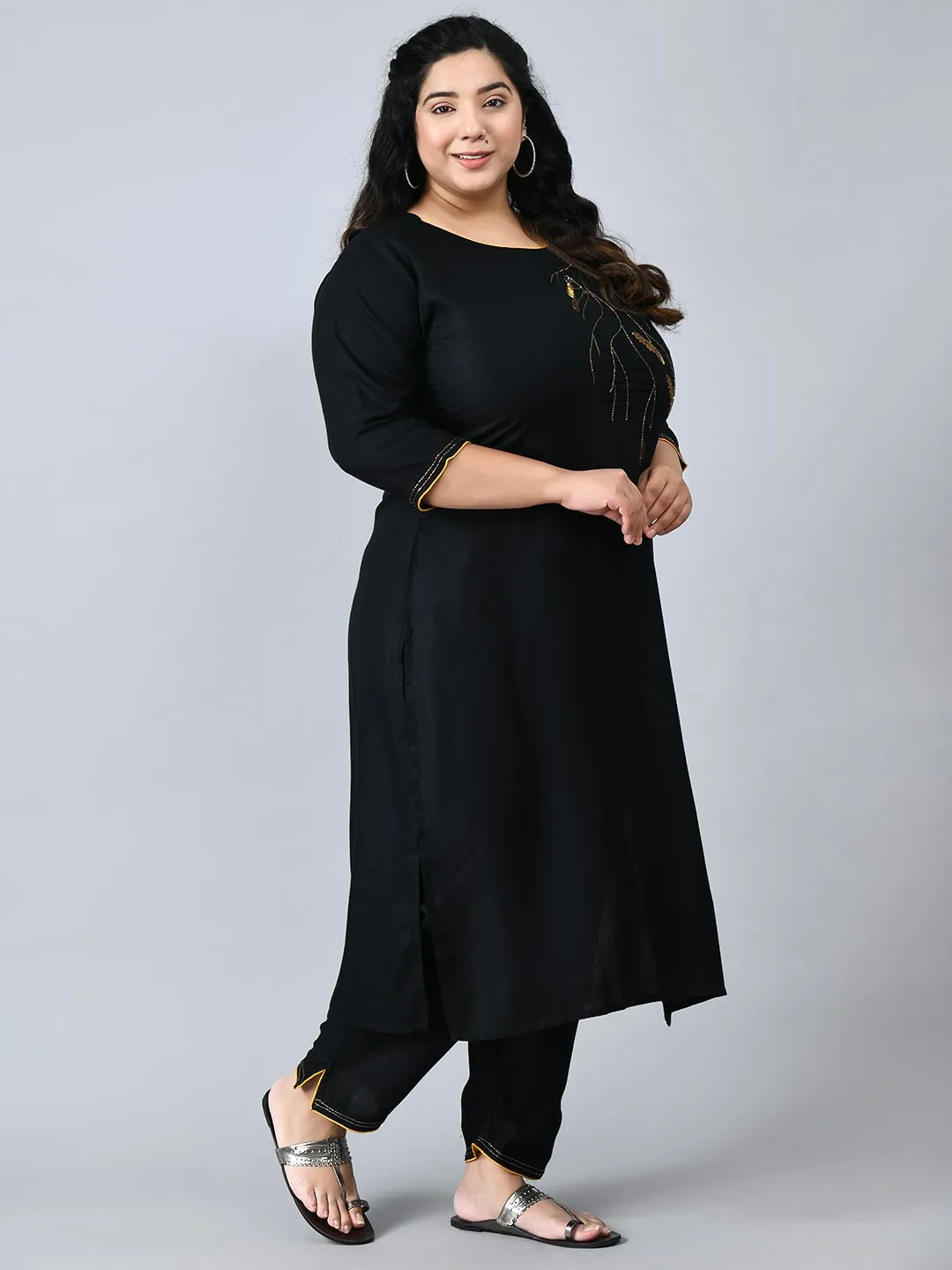 Plus Size Black Paradise Kurta Pant Set