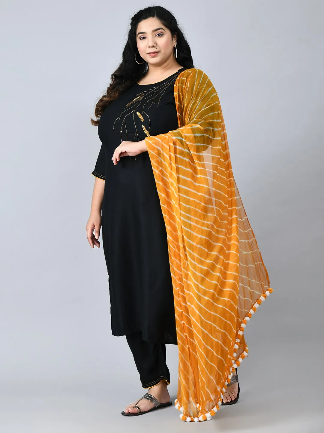 Plus Size Black Paradise Kurta Pant Set