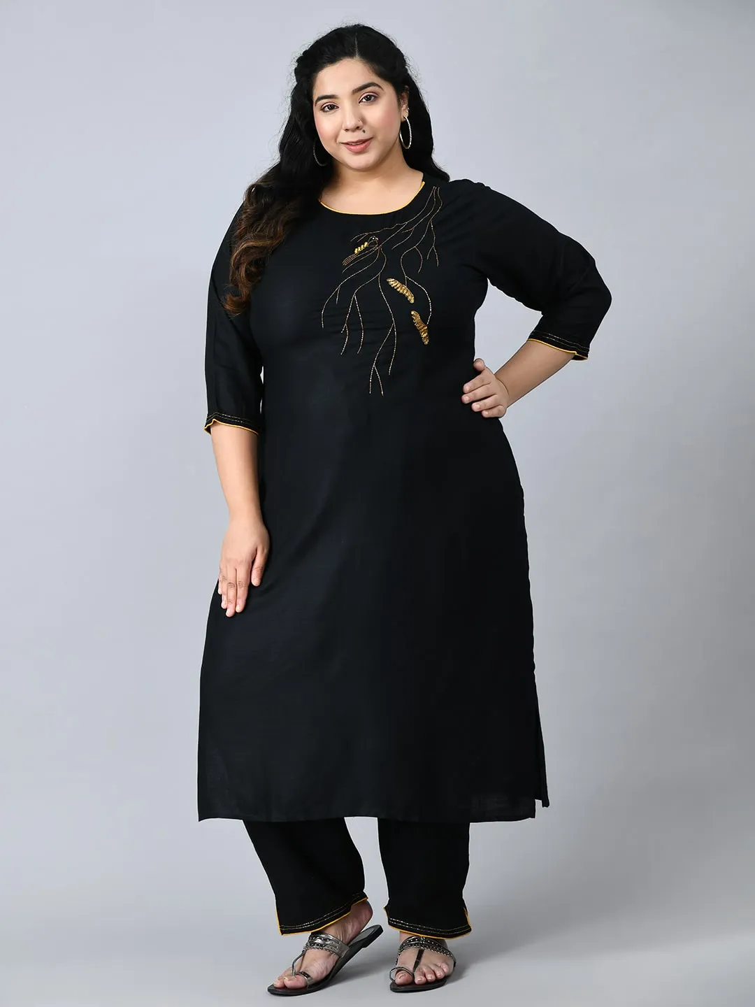 Plus Size Black Paradise Kurta Pant Set