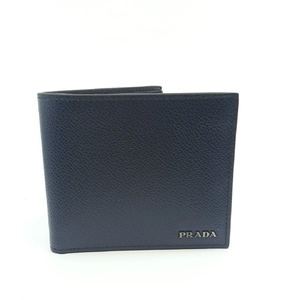 Prada Mens Bifold Vitello Micro Grain Baltico Blue Nero Black Mens Wallet 2MO513