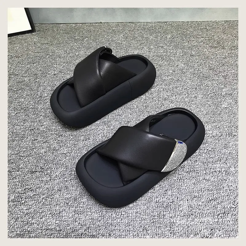 Pre Order:  Cross Straps Thick Bottom Slippers