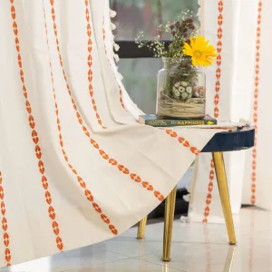 Premium 100% Cotton Embroidery Curtain for Window & Door - Pack of 1 Curtain, Vintage Braid Orange