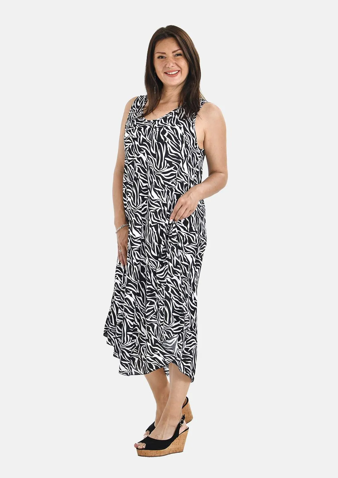 Printed Sleeveless Umbrella Dress