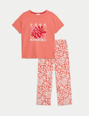 Pure Cotton Good Morning Slogan Pyjama Set