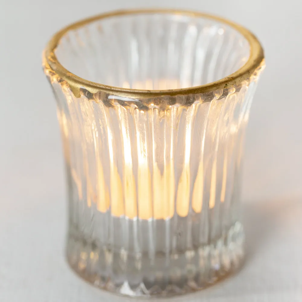 Round Ribbed Tealight Holder with Gold Rim