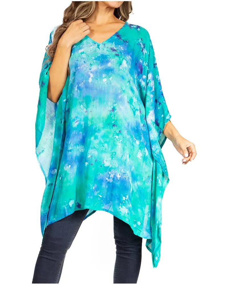 Sakkas Adalwin Second TieDye Desert Sun Circle Ponch Tunic Top Blouse W/Embroidery