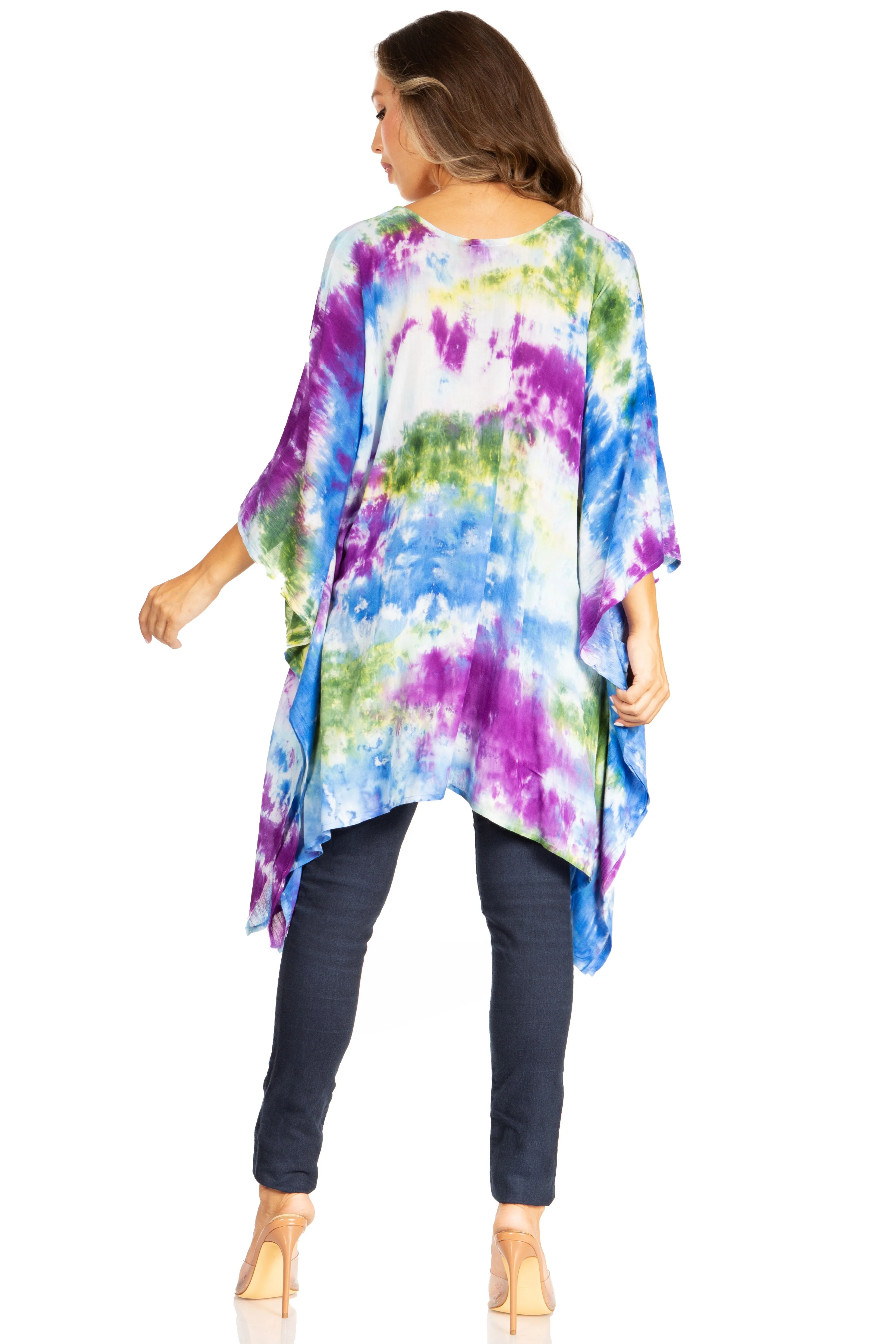 Sakkas Adalwin Second TieDye Desert Sun Circle Ponch Tunic Top Blouse W/Embroidery