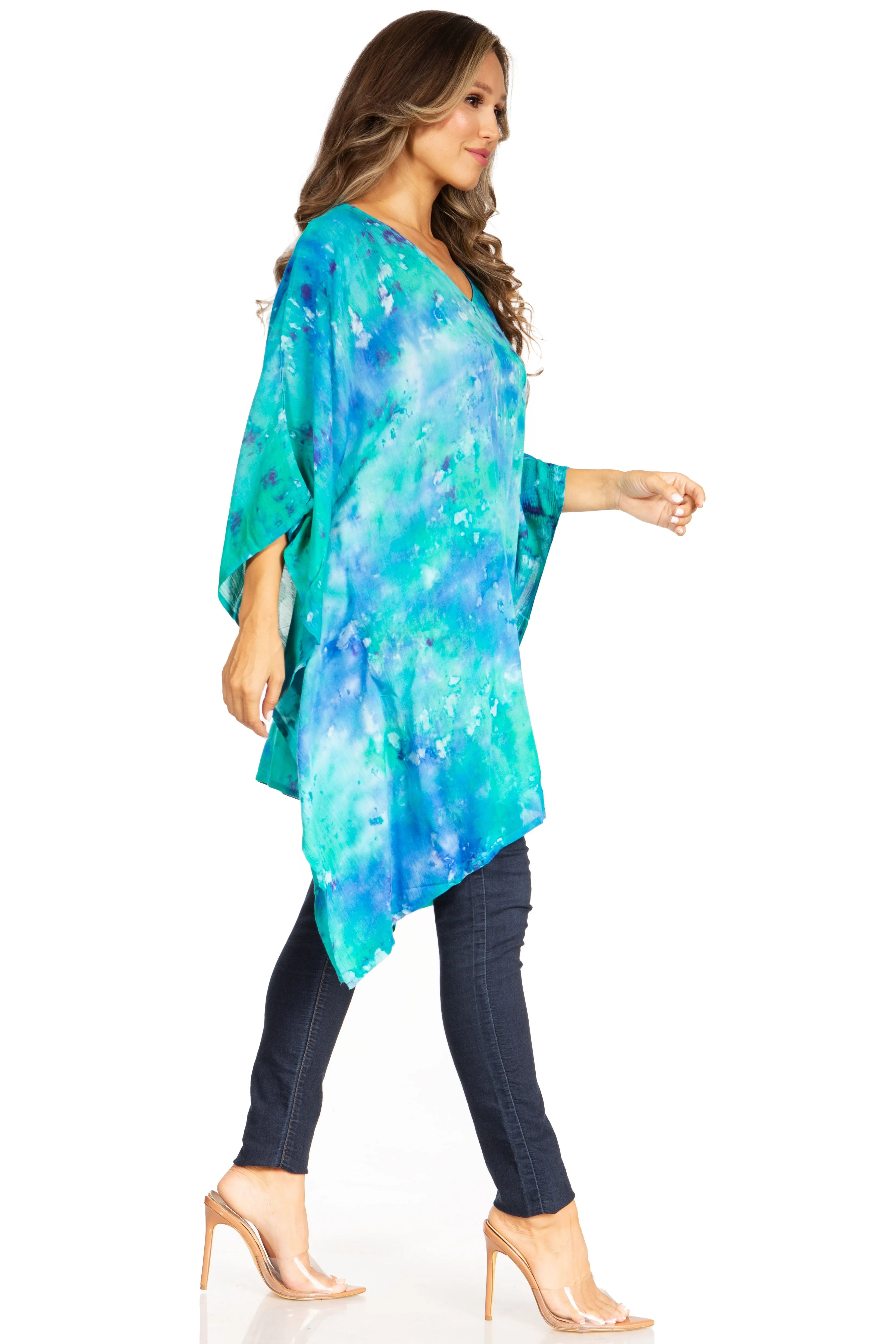 Sakkas Adalwin Second TieDye Desert Sun Circle Ponch Tunic Top Blouse W/Embroidery