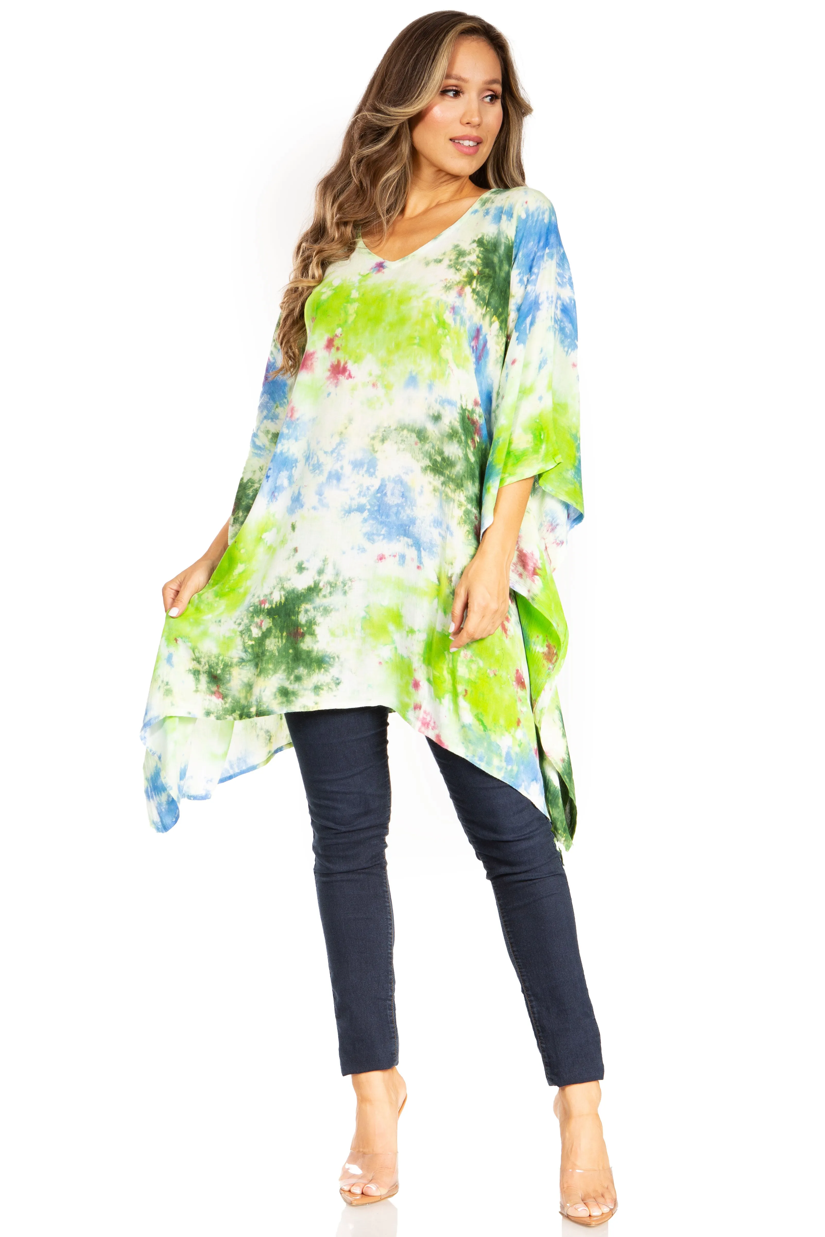 Sakkas Adalwin Second TieDye Desert Sun Circle Ponch Tunic Top Blouse W/Embroidery