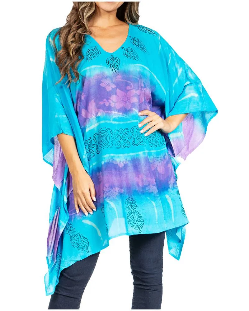 Sakkas Adalwin Second TieDye Desert Sun Circle Ponch Tunic Top Blouse W/Embroidery