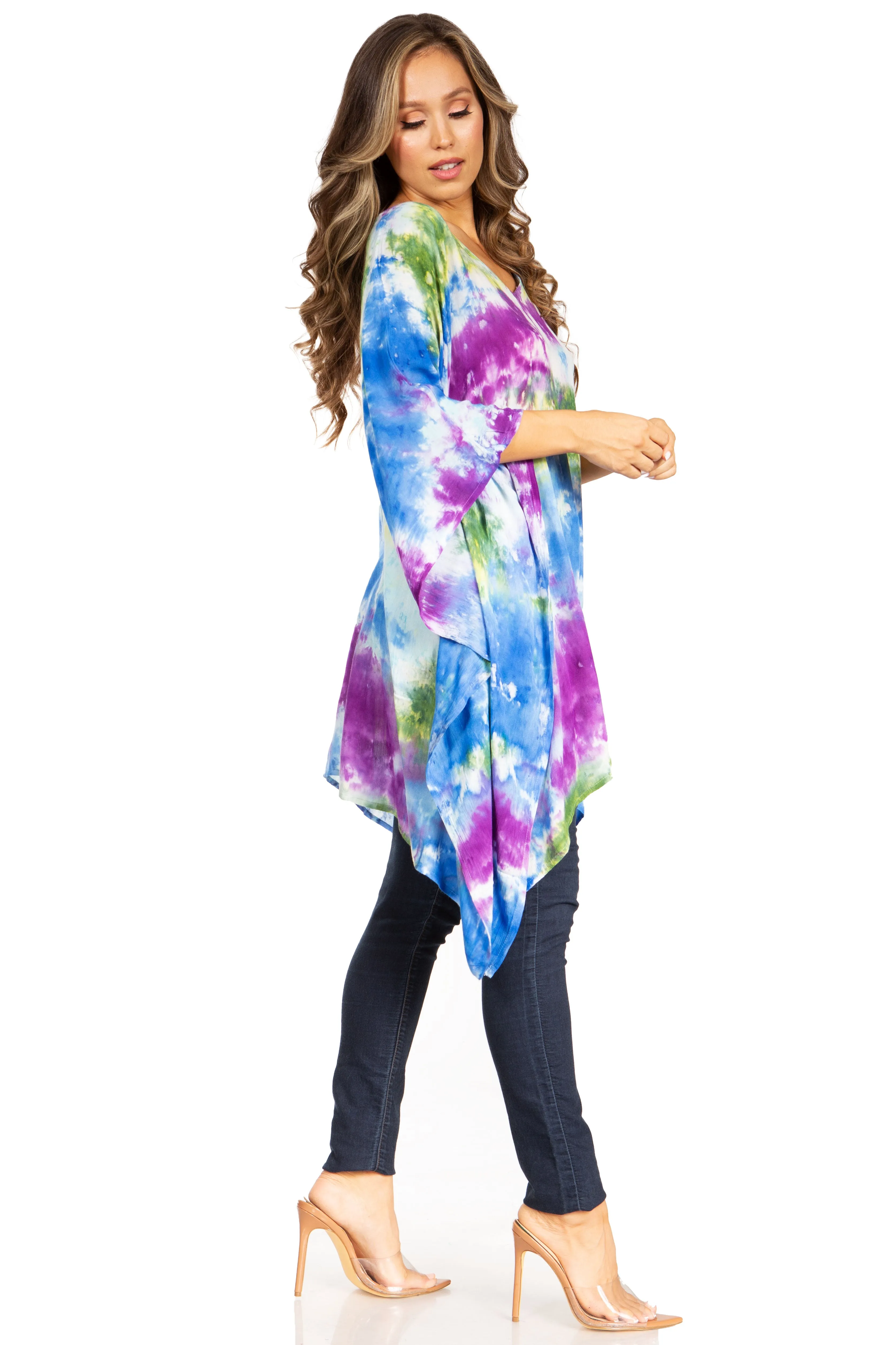 Sakkas Adalwin Second TieDye Desert Sun Circle Ponch Tunic Top Blouse W/Embroidery