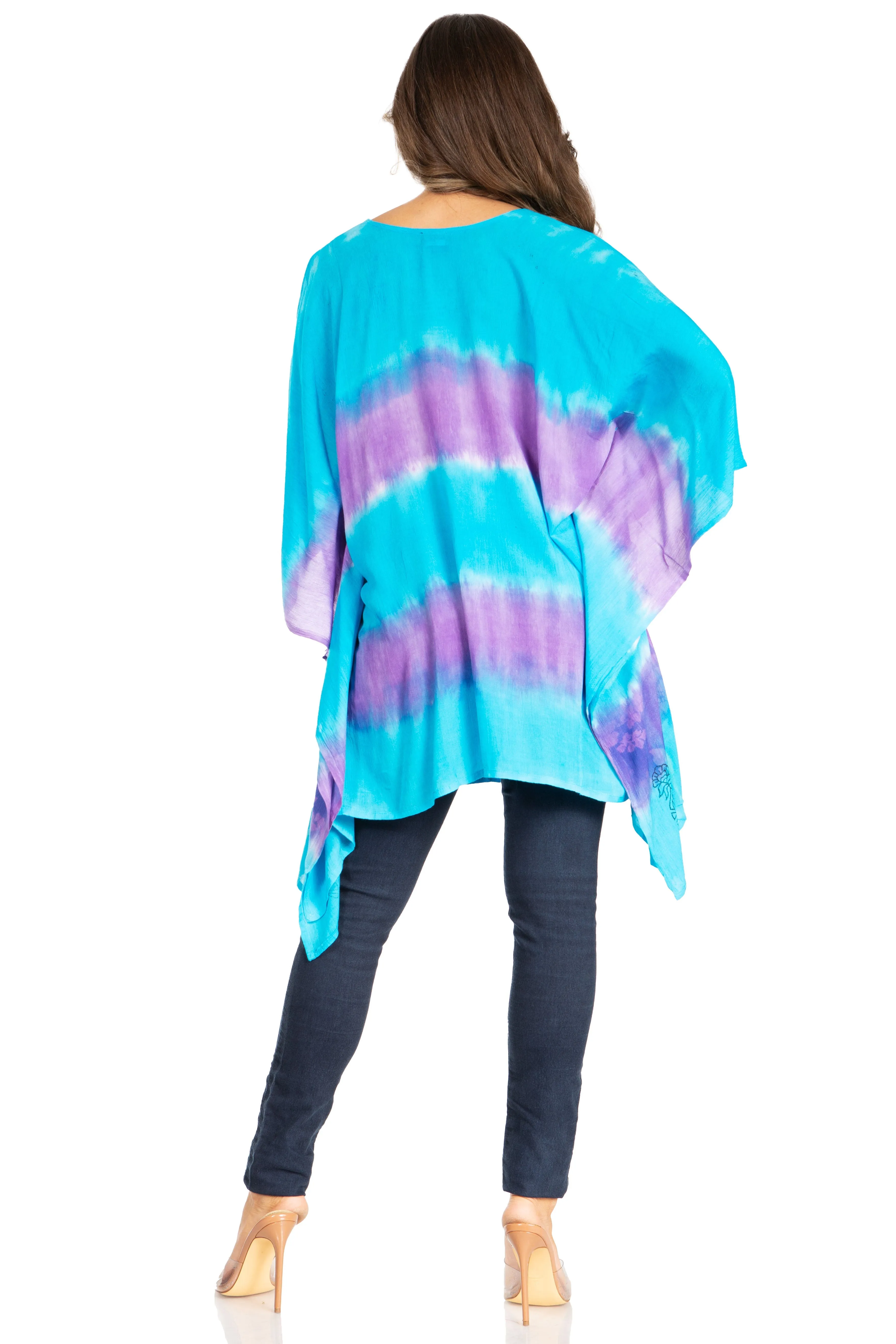 Sakkas Adalwin Second TieDye Desert Sun Circle Ponch Tunic Top Blouse W/Embroidery