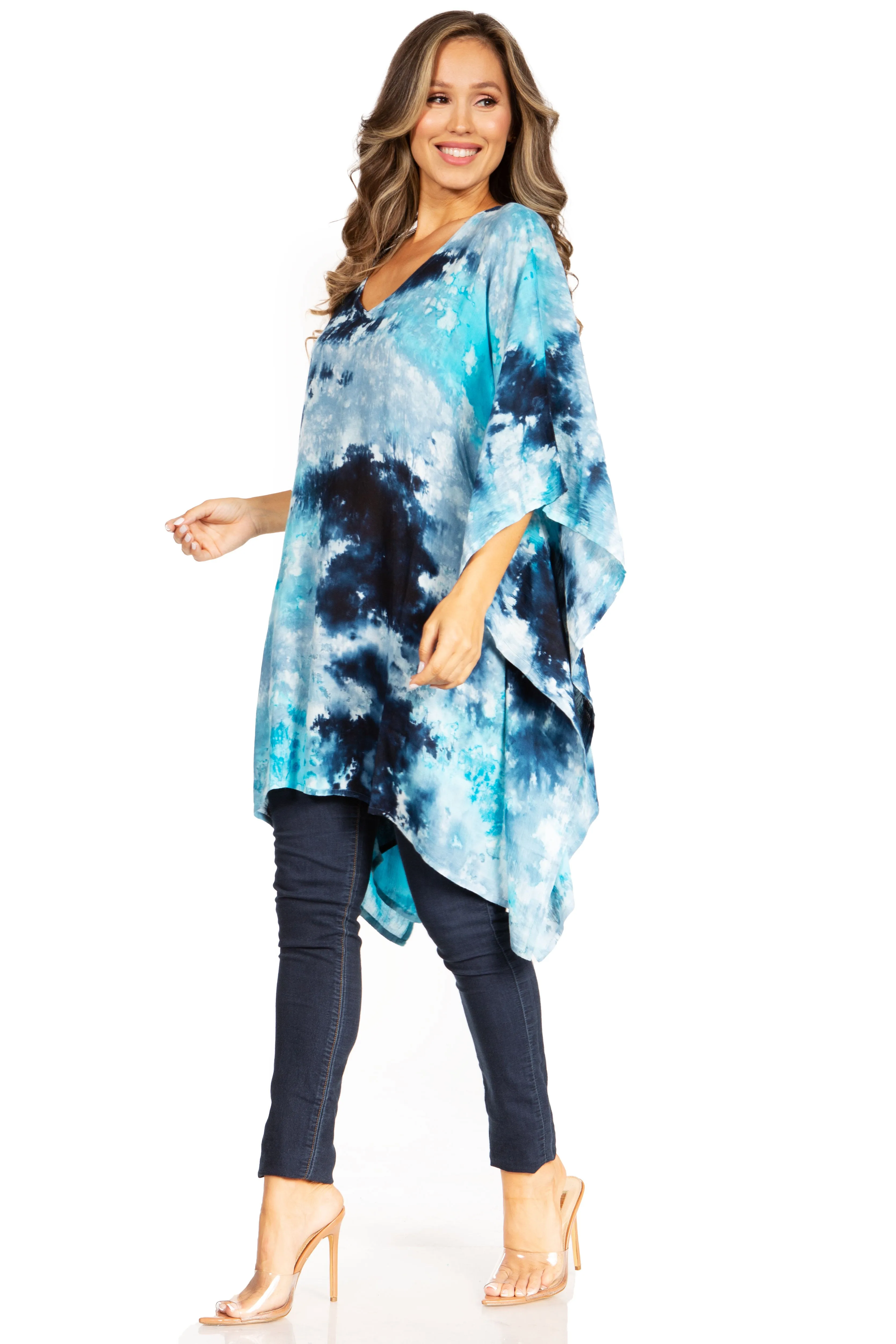 Sakkas Adalwin Second TieDye Desert Sun Circle Ponch Tunic Top Blouse W/Embroidery