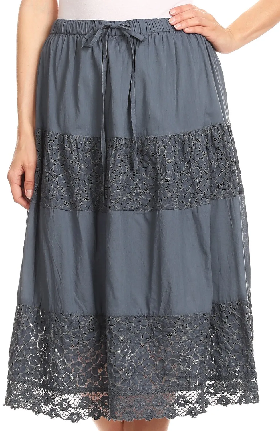 Sakkas Celeste Boho Lace Skirt with Elastic Waistband