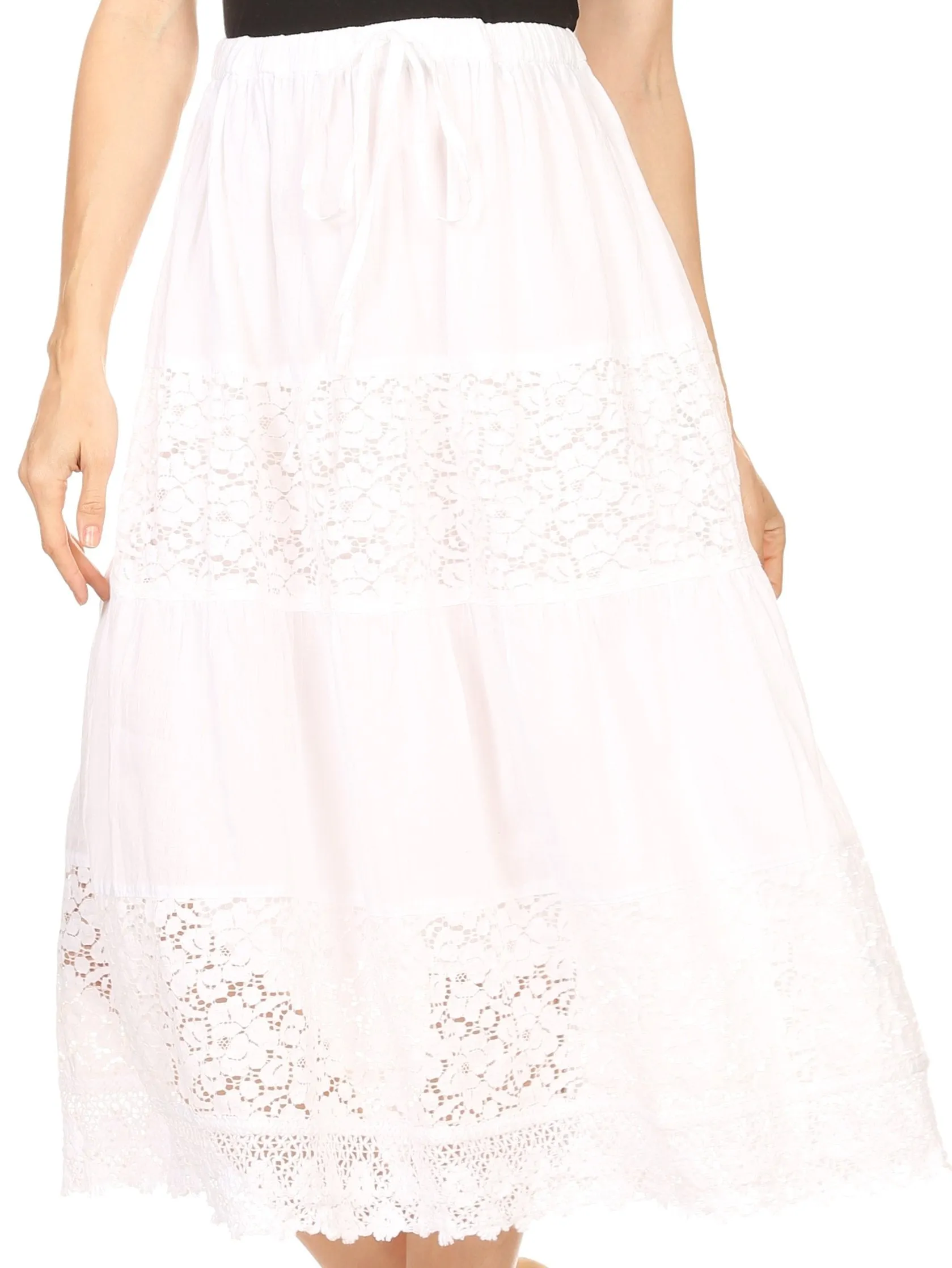 Sakkas Celeste Boho Lace Skirt with Elastic Waistband