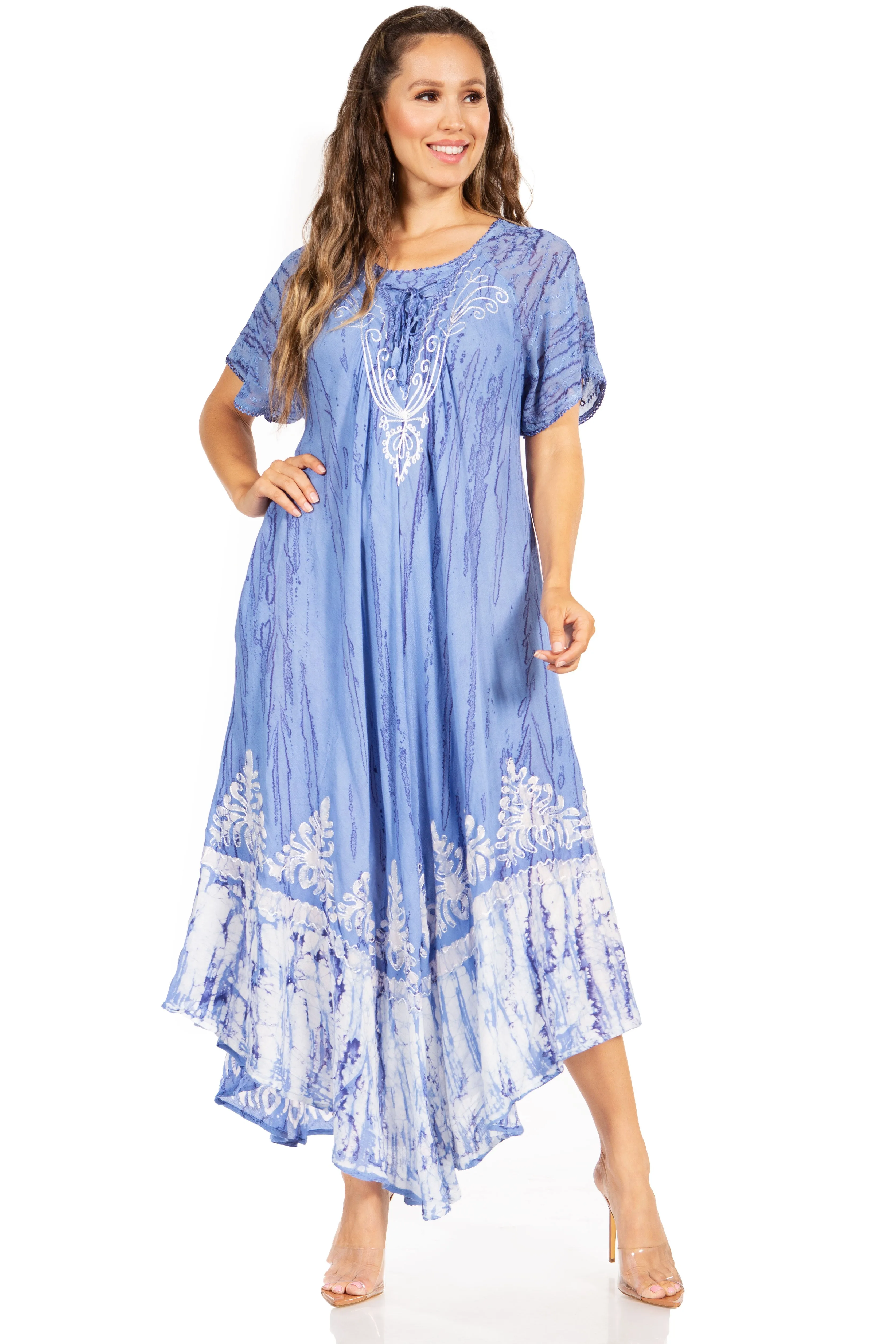 Sakkas Devora Women's Maxi NightGown Caftan Kaftan Dress Tie Dye Batik & Corset