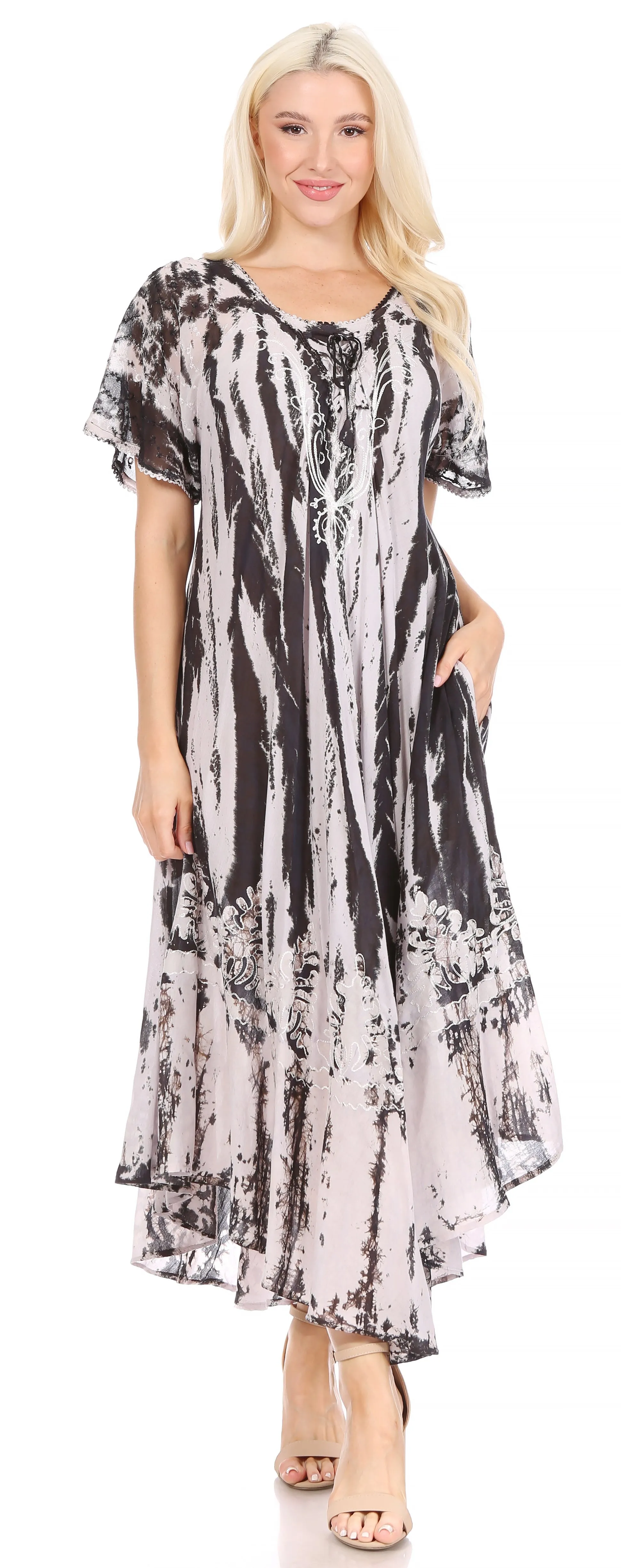 Sakkas Devora Women's Maxi NightGown Caftan Kaftan Dress Tie Dye Batik & Corset