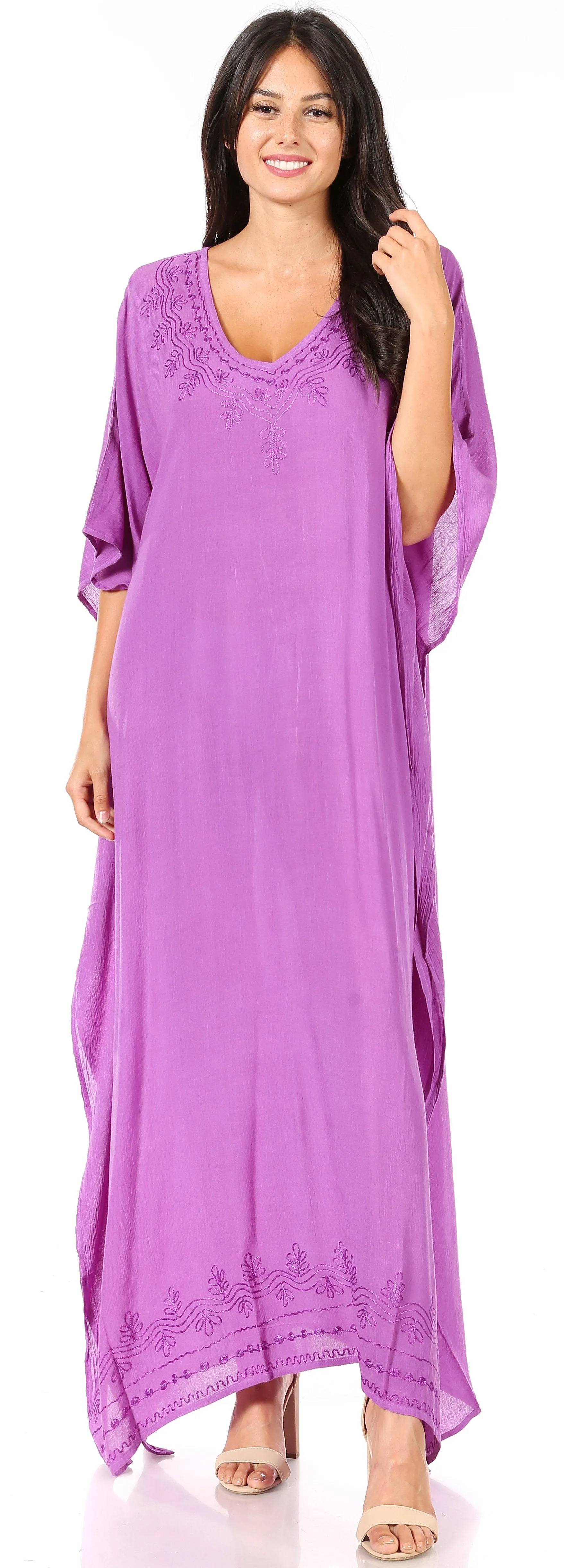 Sakkas Favi Womens Casual Long Maxi Dress Caftan Cover Up Loungewear in Rayon