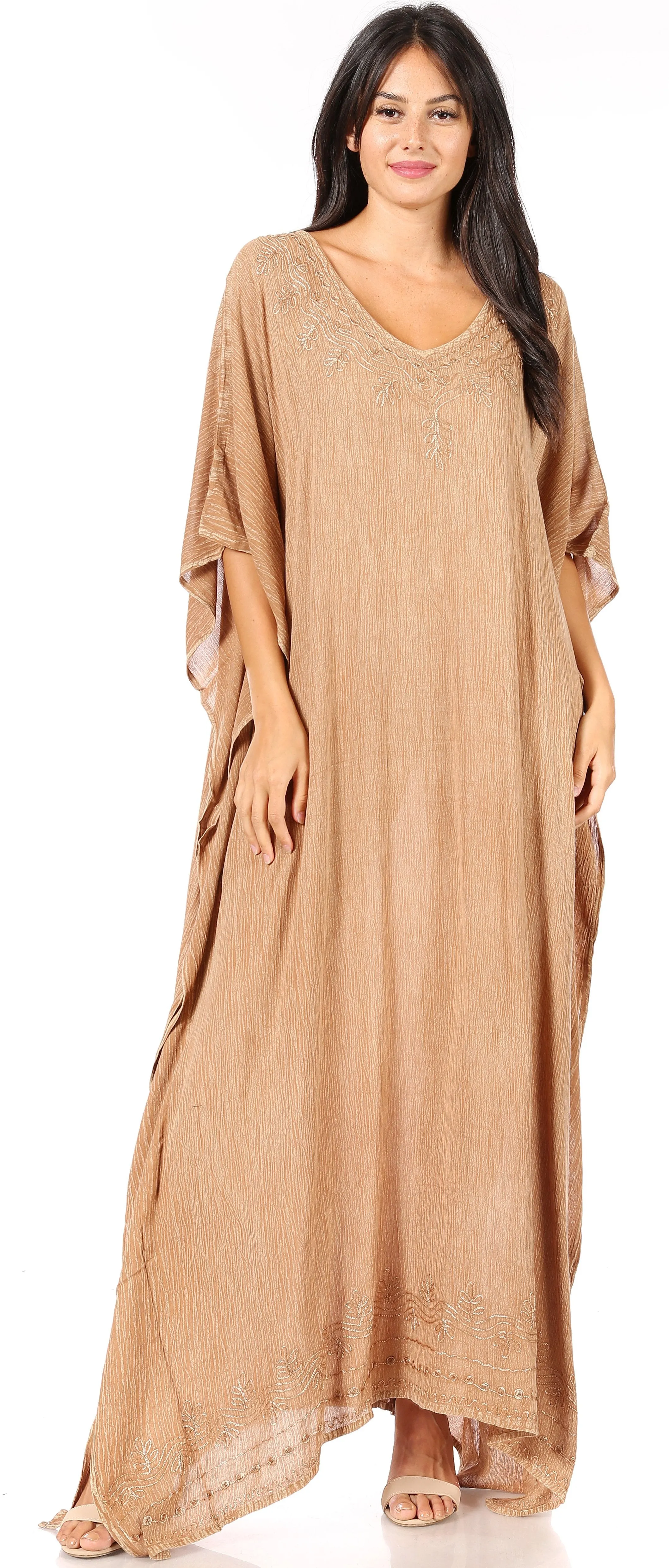 Sakkas Favi Womens Casual Long Maxi Dress Caftan Cover Up Loungewear in Rayon