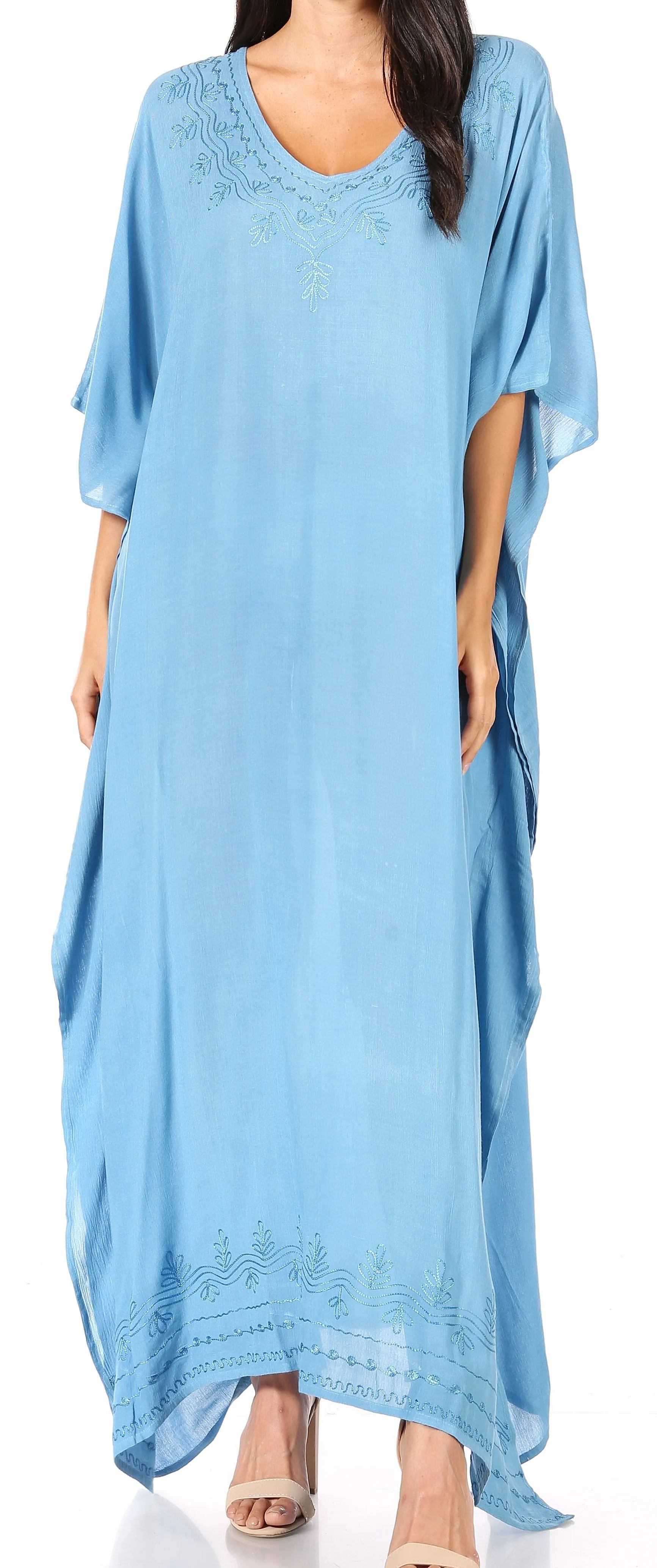 Sakkas Favi Womens Casual Long Maxi Dress Caftan Cover Up Loungewear in Rayon