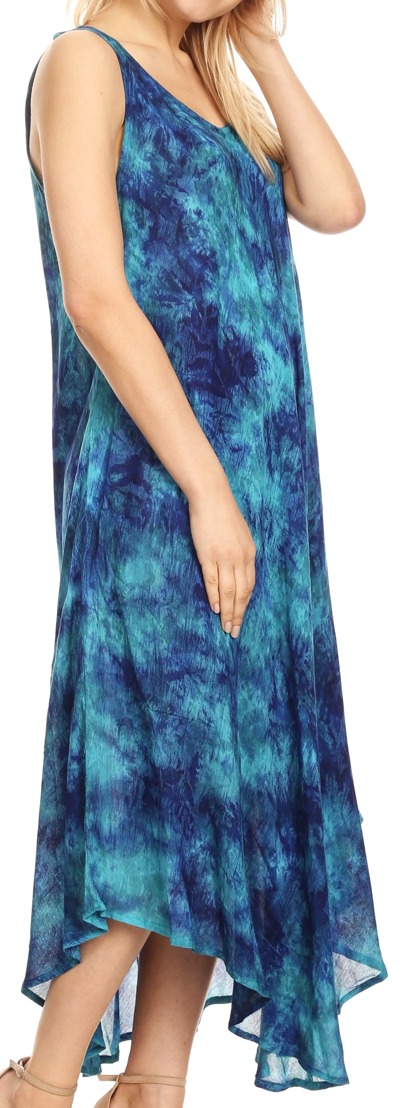 Sakkas Irene Women's Casual Tie-dye Maxi Summer Sleeveless Loose Fit Tank Dress