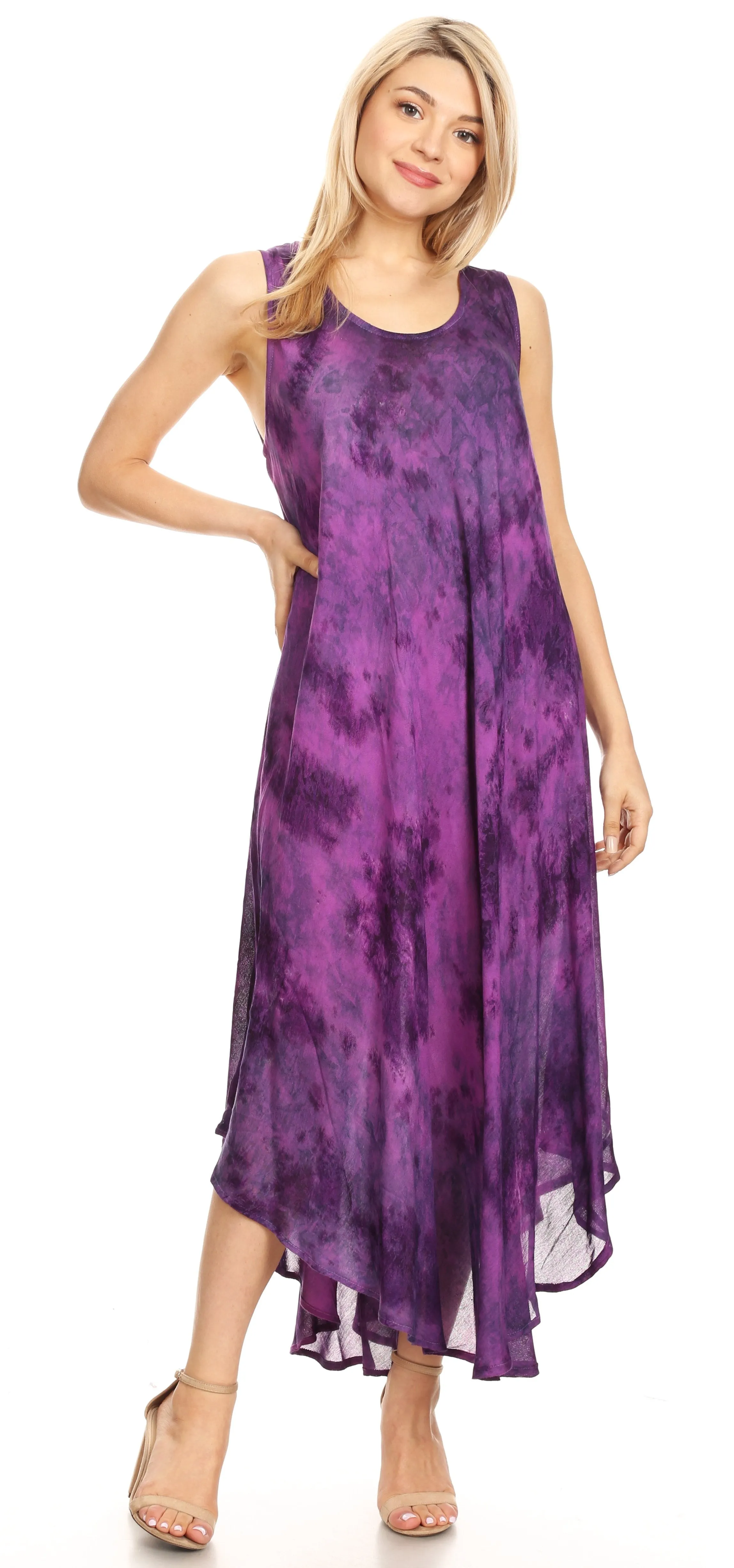 Sakkas Irene Women's Casual Tie-dye Maxi Summer Sleeveless Loose Fit Tank Dress