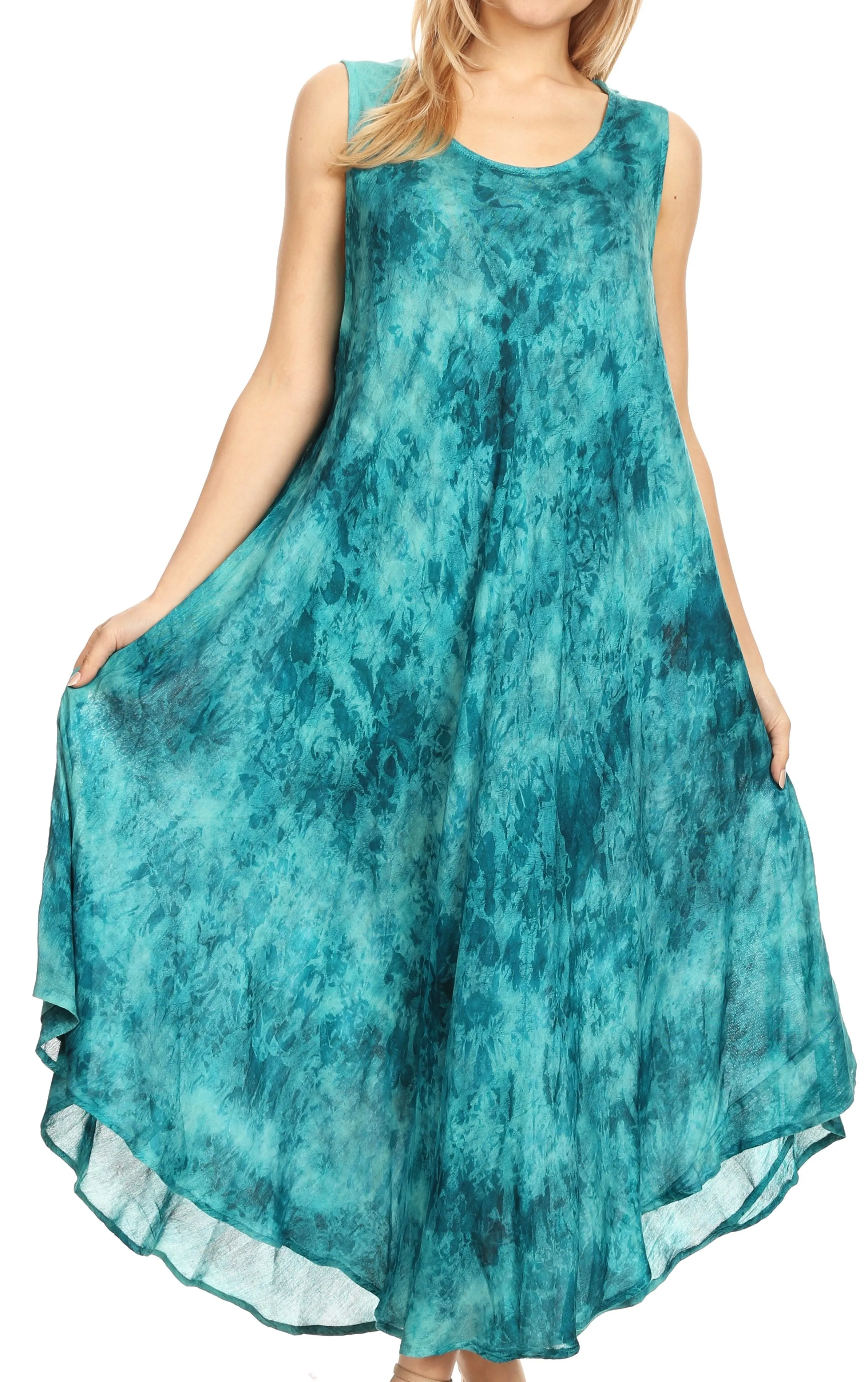 Sakkas Irene Women's Casual Tie-dye Maxi Summer Sleeveless Loose Fit Tank Dress