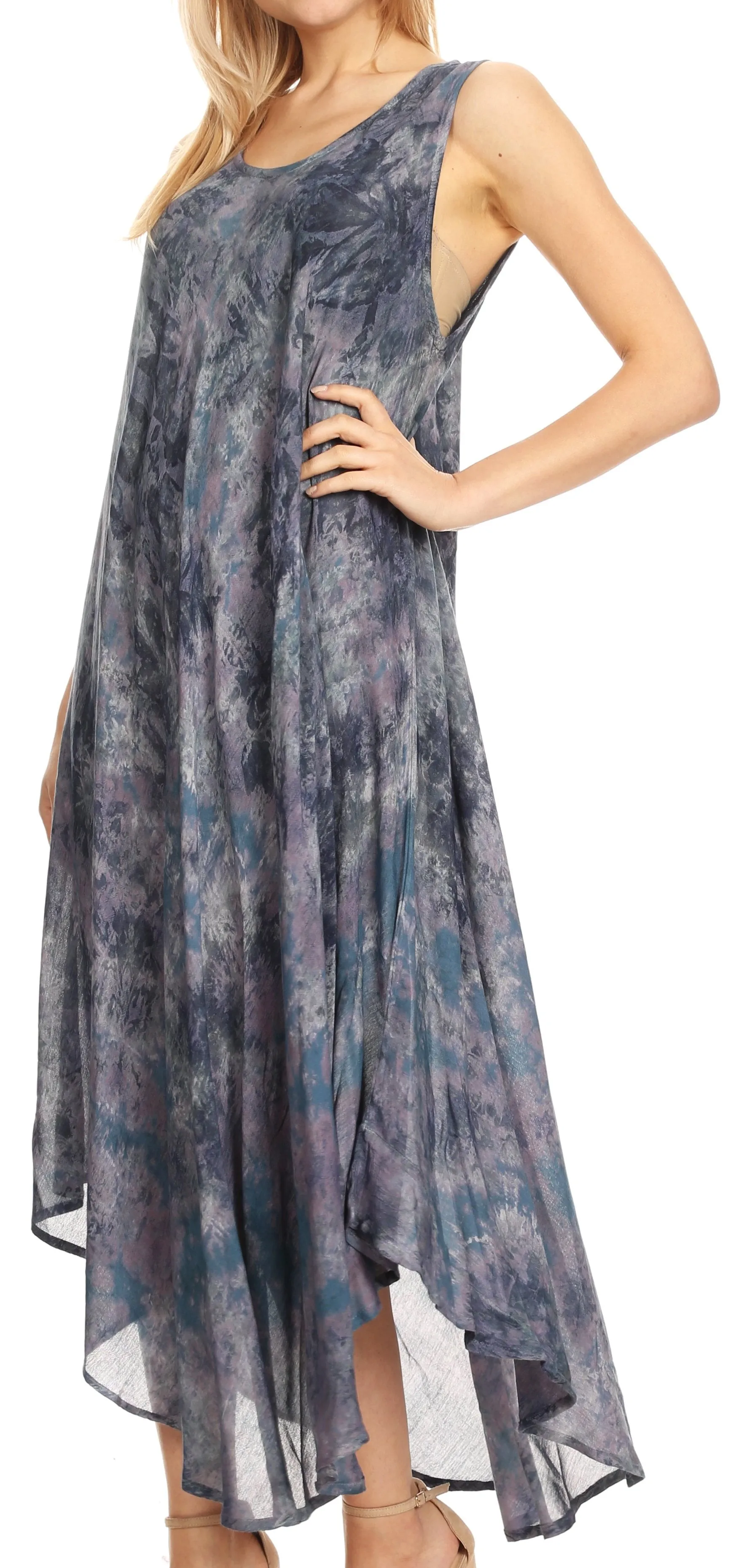 Sakkas Irene Women's Casual Tie-dye Maxi Summer Sleeveless Loose Fit Tank Dress