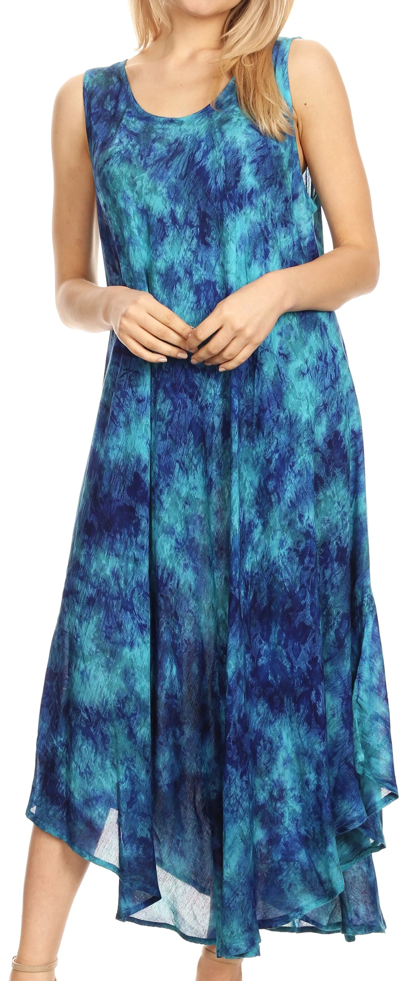 Sakkas Irene Women's Casual Tie-dye Maxi Summer Sleeveless Loose Fit Tank Dress