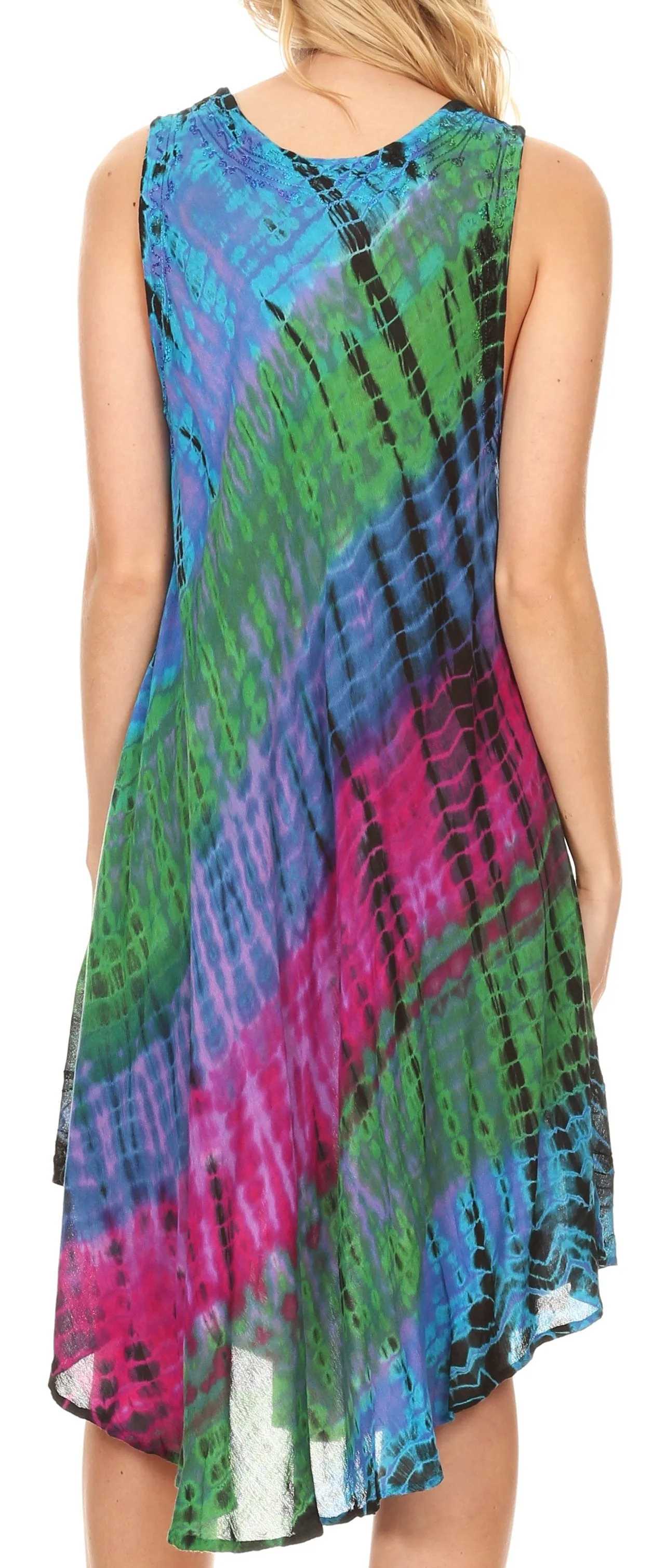 Sakkas Isola Women's Tank Summer Bohemian Swing Midi Dress Sleeveless Tie-dye