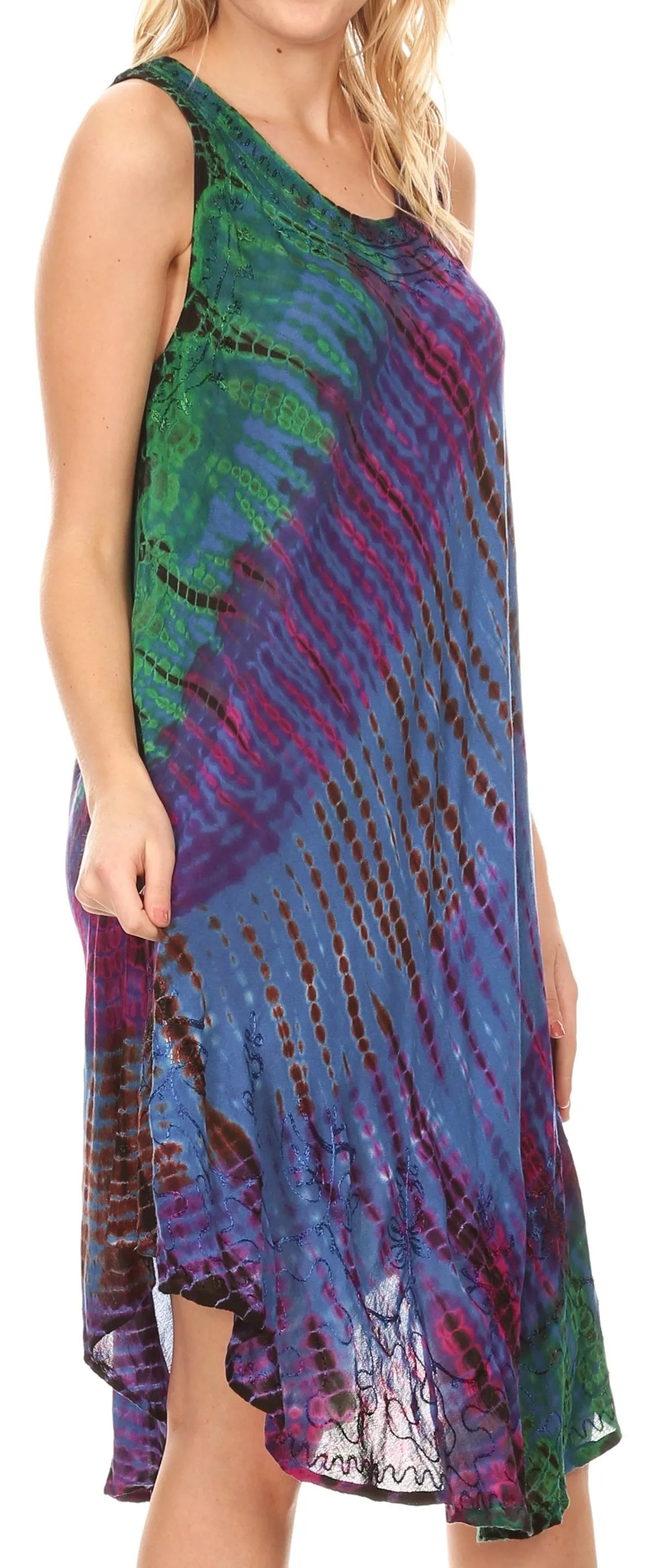 Sakkas Isola Women's Tank Summer Bohemian Swing Midi Dress Sleeveless Tie-dye