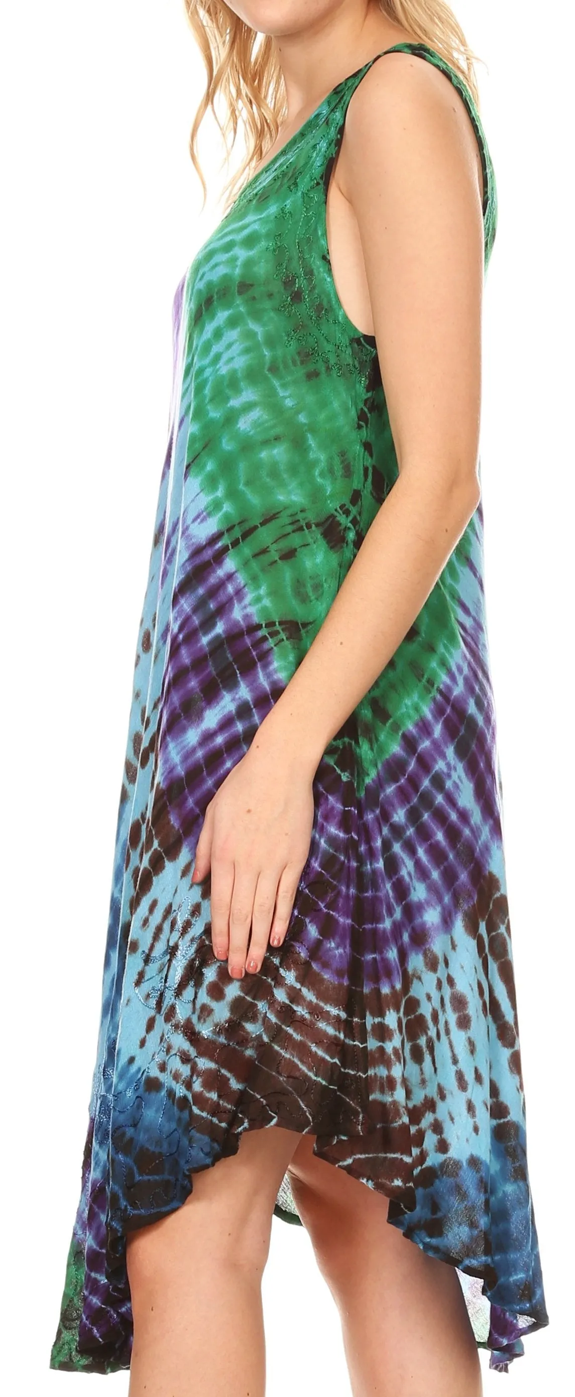 Sakkas Isola Women's Tank Summer Bohemian Swing Midi Dress Sleeveless Tie-dye