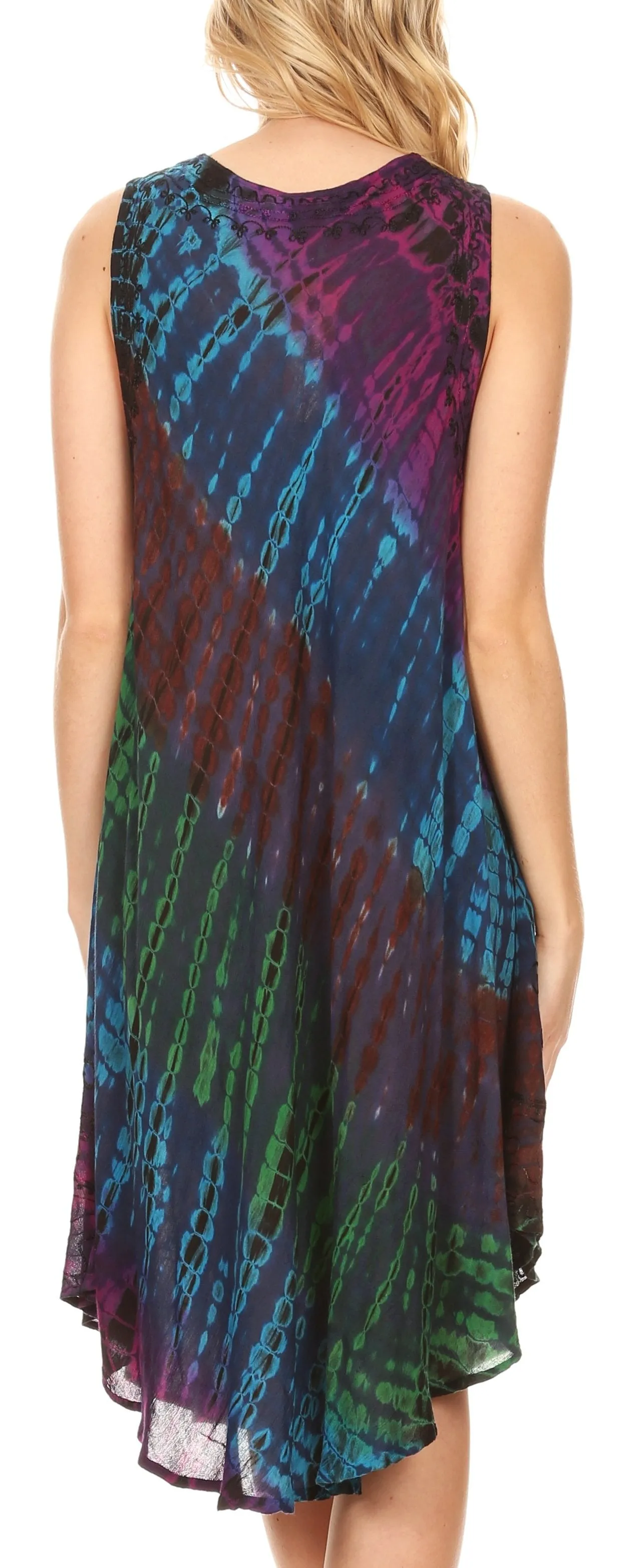 Sakkas Isola Women's Tank Summer Bohemian Swing Midi Dress Sleeveless Tie-dye