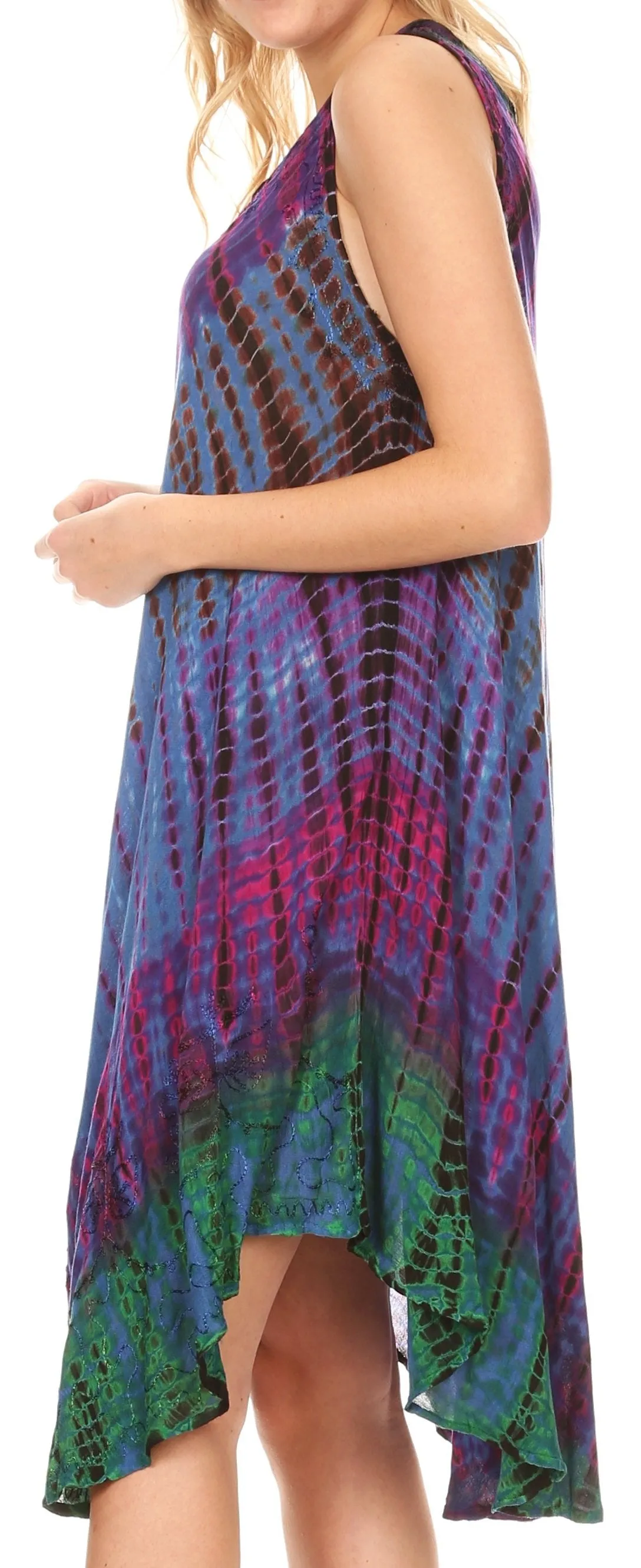 Sakkas Isola Women's Tank Summer Bohemian Swing Midi Dress Sleeveless Tie-dye