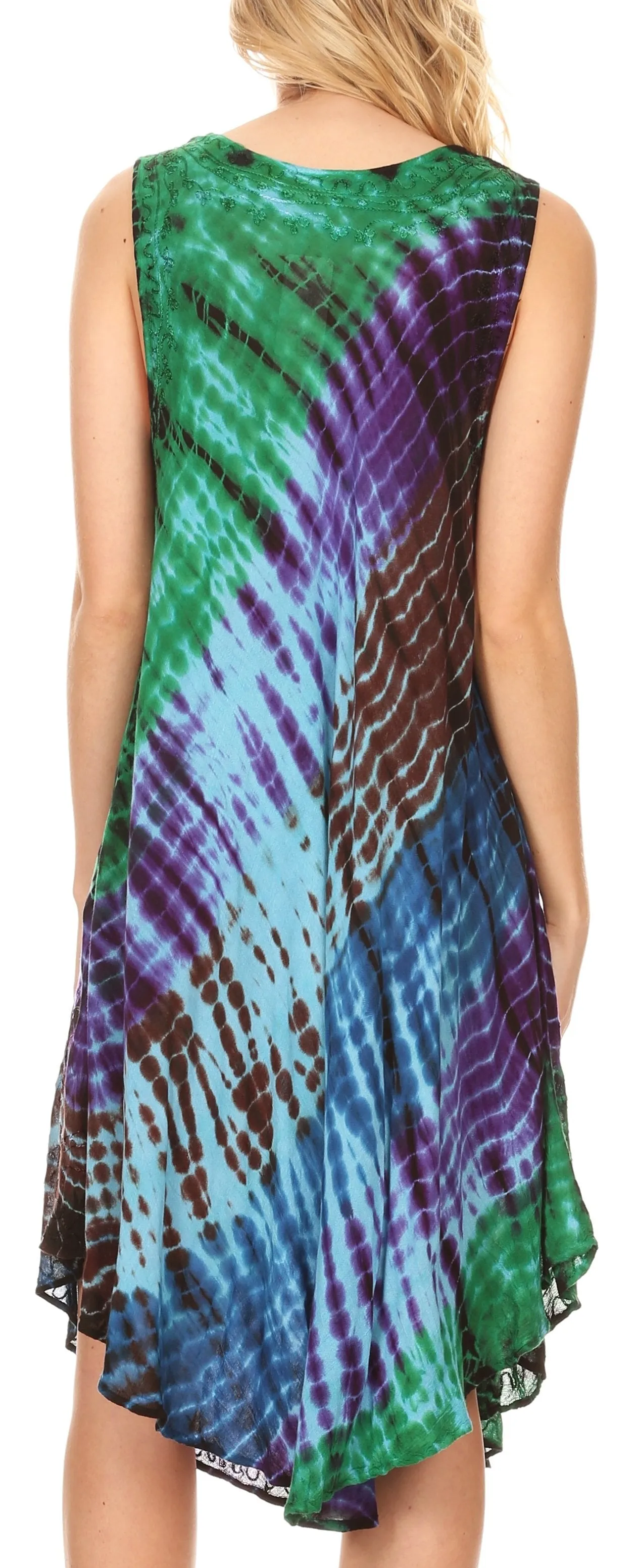 Sakkas Isola Women's Tank Summer Bohemian Swing Midi Dress Sleeveless Tie-dye